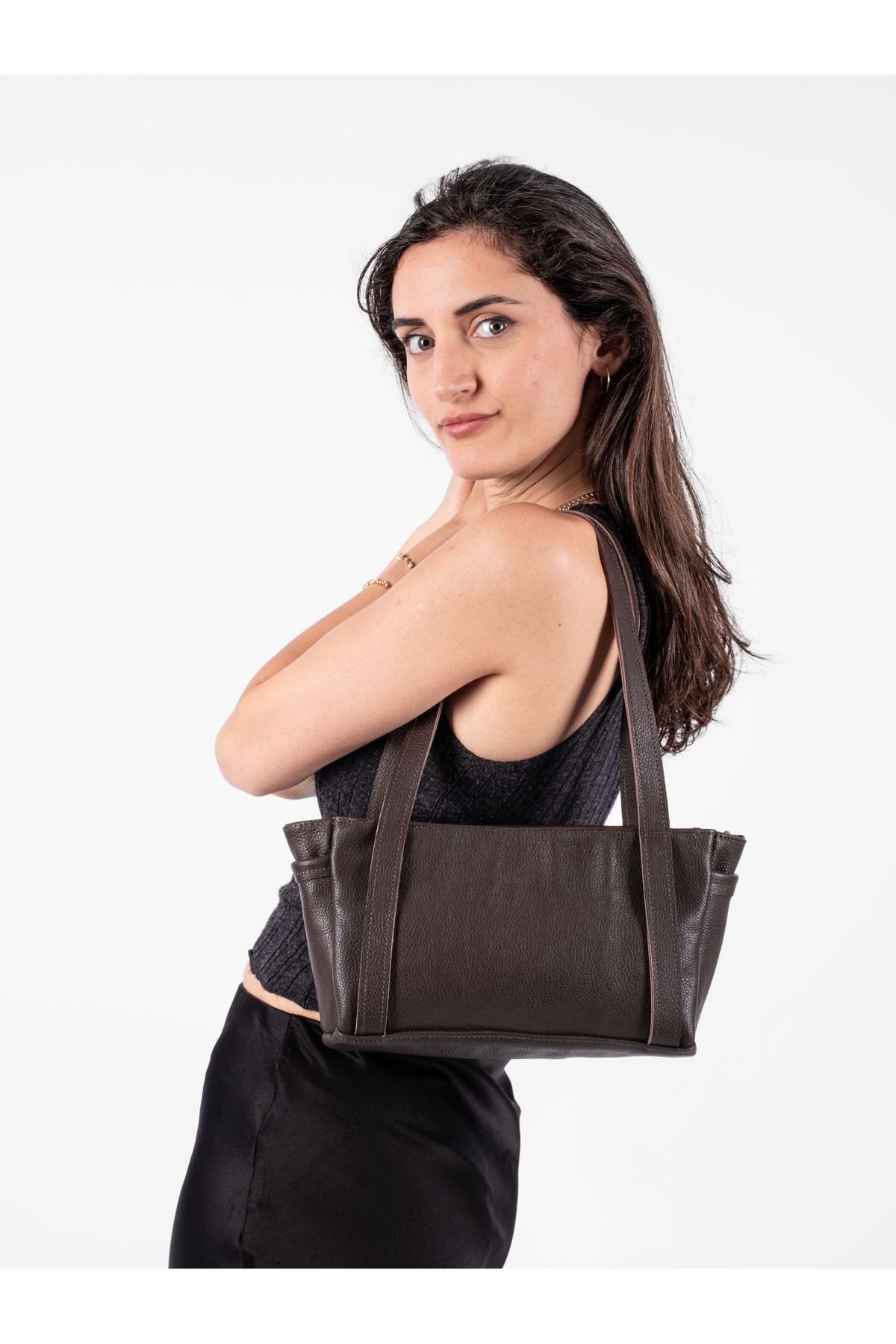 saraci leather craft Kadın Hakiki Deri Omuz Çantası Minimalist Tasarım, Ayarlanabilir Uzun Askılı, Yumuşak Deri