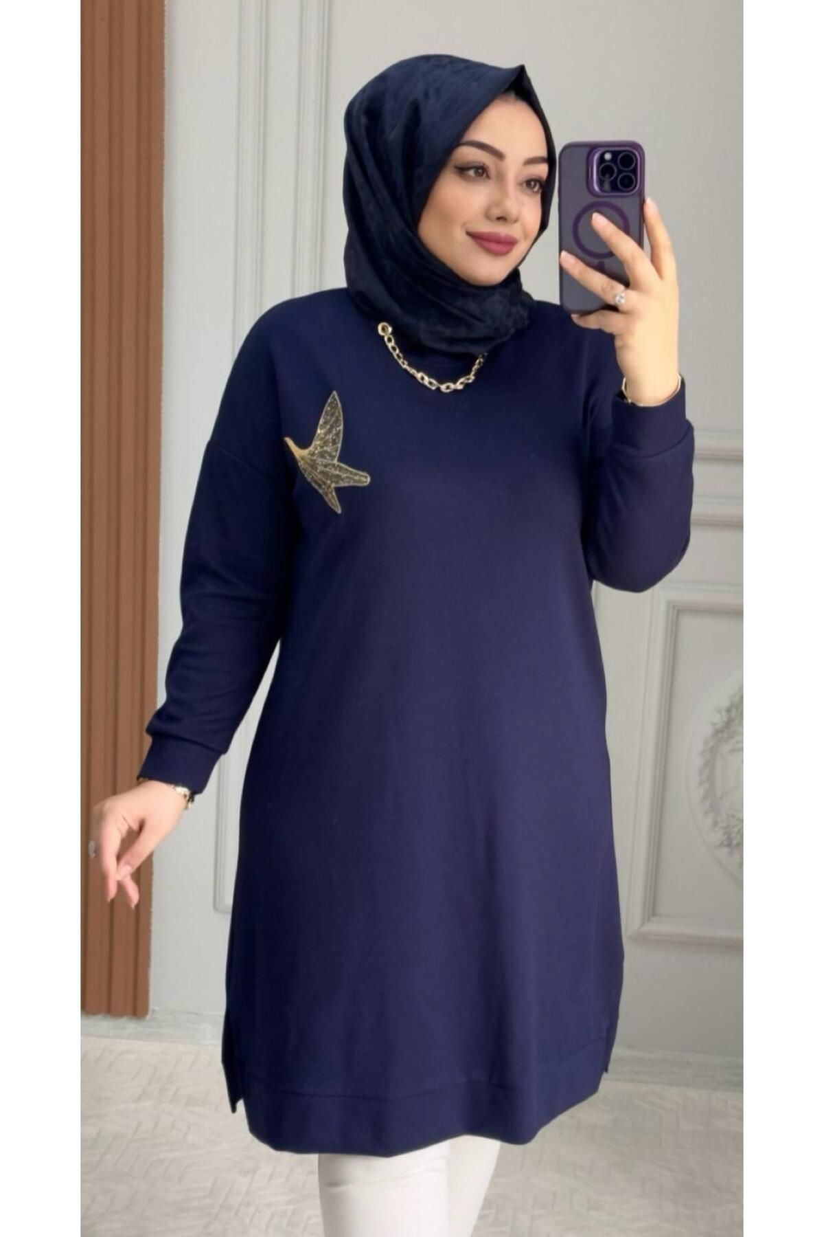 Ebrarengiz Moda KUŞLU ESNEK KADIN TUNİK