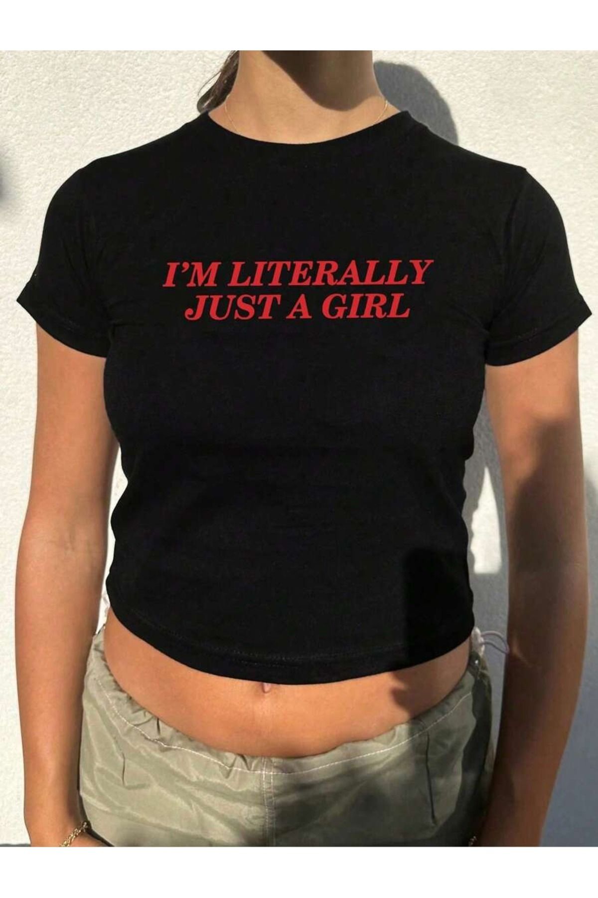 OVER HEAD Kadın Y2K I'm Literally Just A Girl Baskılı Bayb Tee Crop