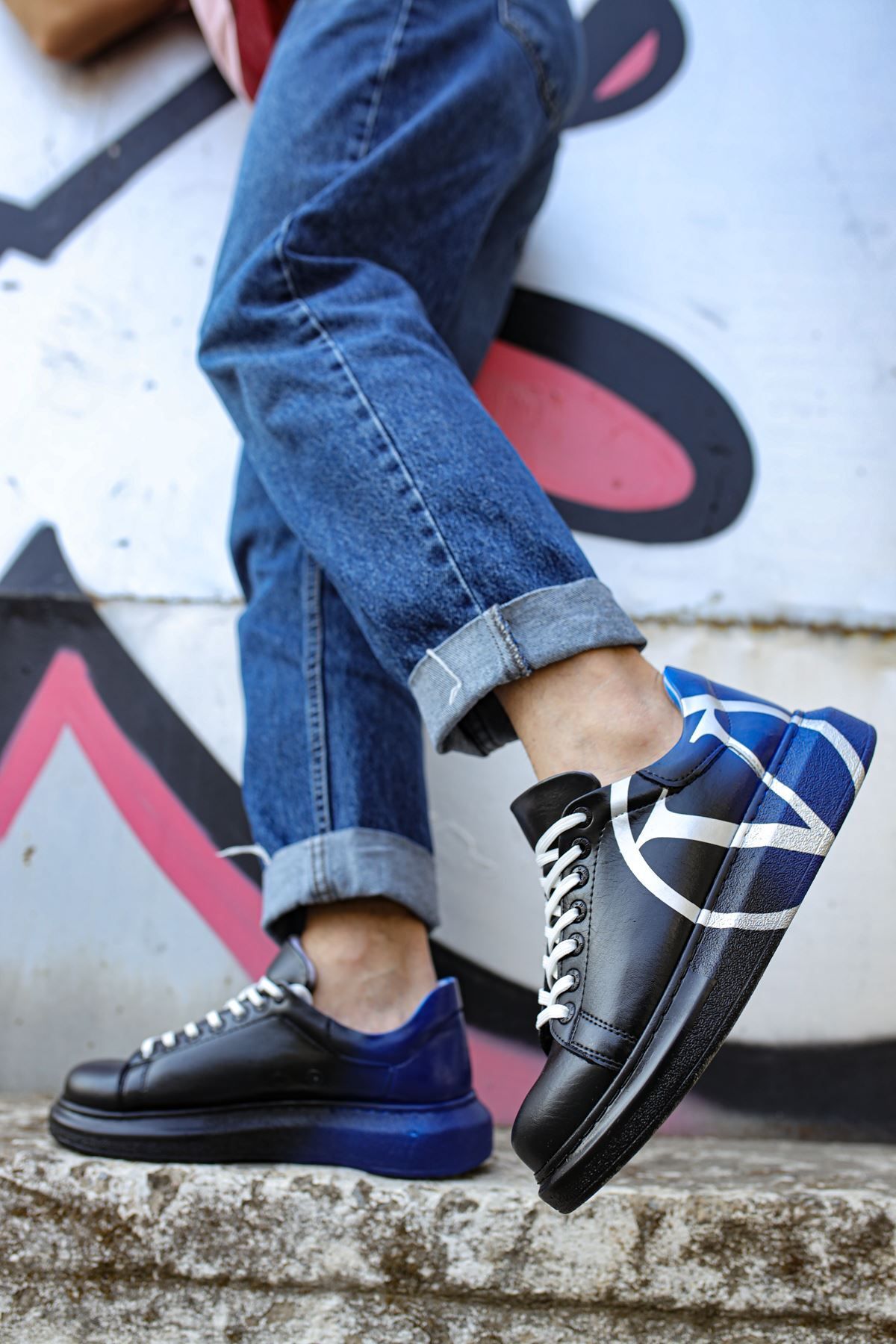 devrialemshoes CH254 CBT Pittura Erkek Ayakkabı 407 V SIYAH / MAVI