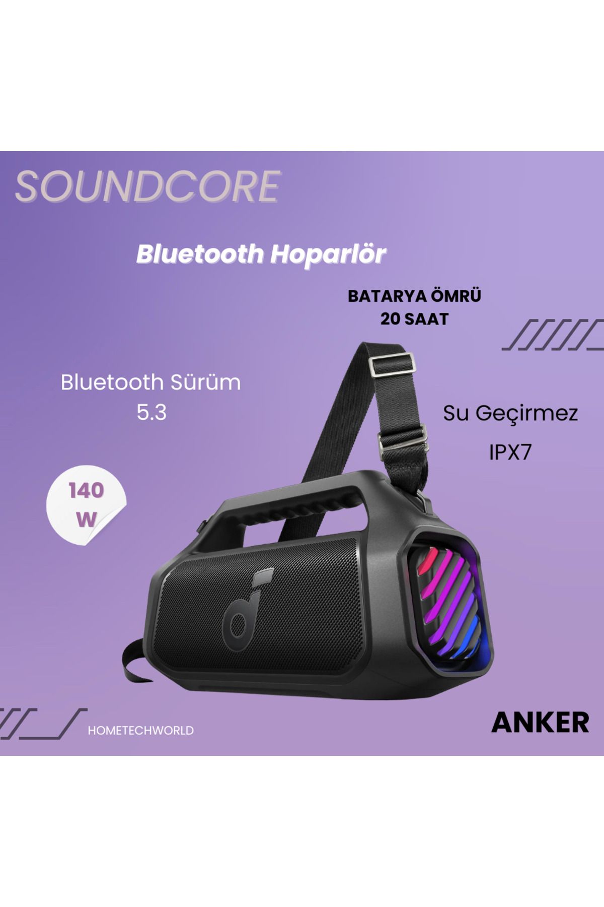 Anker Boom Powerbank fonksiyonu olan 140W Parti Bluetooth Hoparlör Siyah