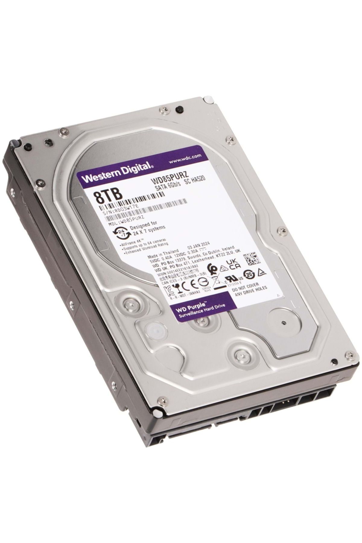 WESTERN DIGITAL WD PURPLE, WD85PURZ, 3.5", 8TB, 256Mb, 5640 Rpm, 7/24 Güvenlik, HDD (Türkiye Distribütörü Garan