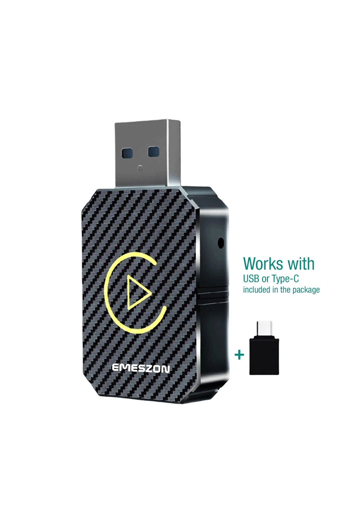 EMESZON-Adaptor auto wireless CarPlay Android Auto, EMESZON® FC1, USB Tip-C, Wifi 5.8GHz, Bluetooth 5, negru 2