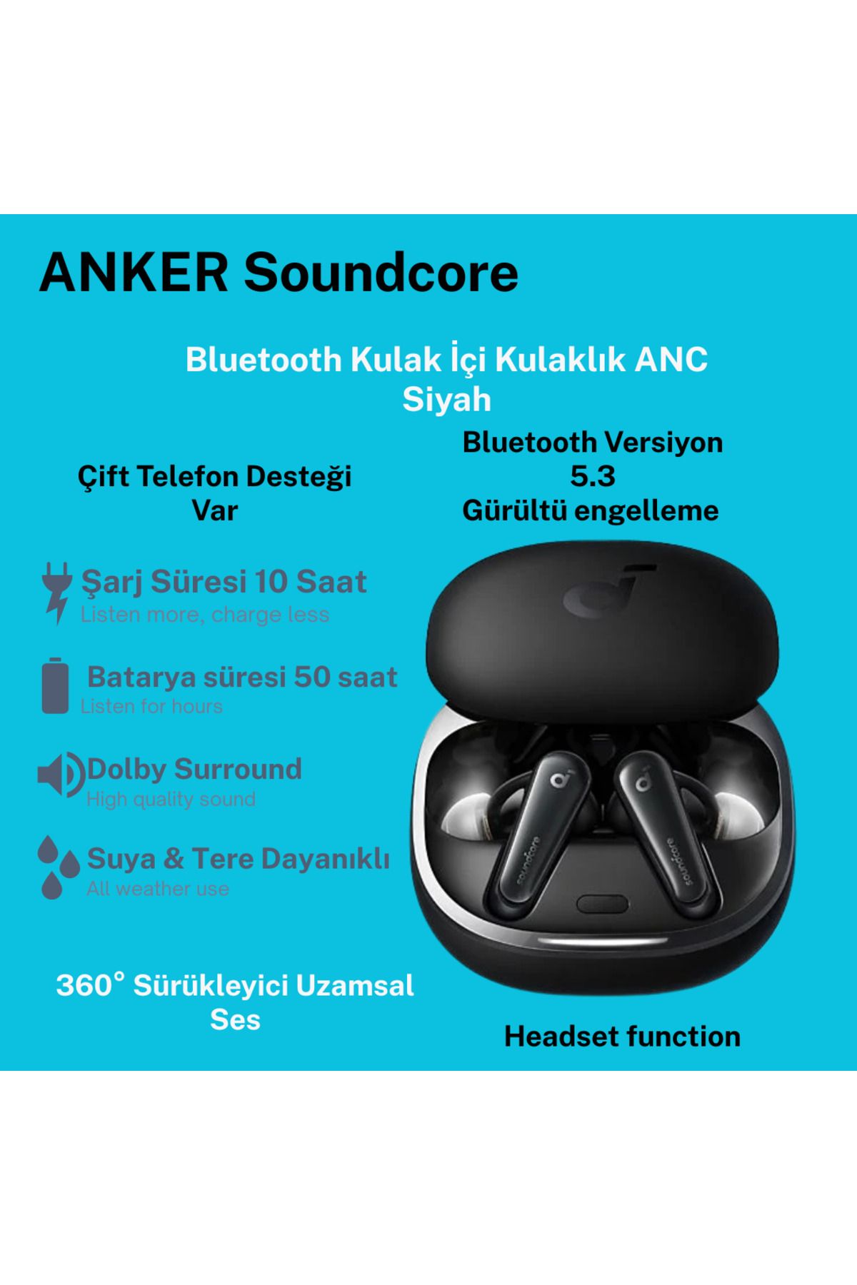 Anker TWS Bluetooth 5.3 Kulaklık - Hibrit Aktif Gürültü Önleme