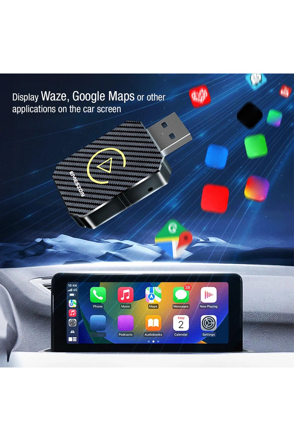 EMESZON-Adaptor auto wireless CarPlay Android Auto, EMESZON® FC1, USB Tip-C, Wifi 5.8GHz, Bluetooth 5, negru 7