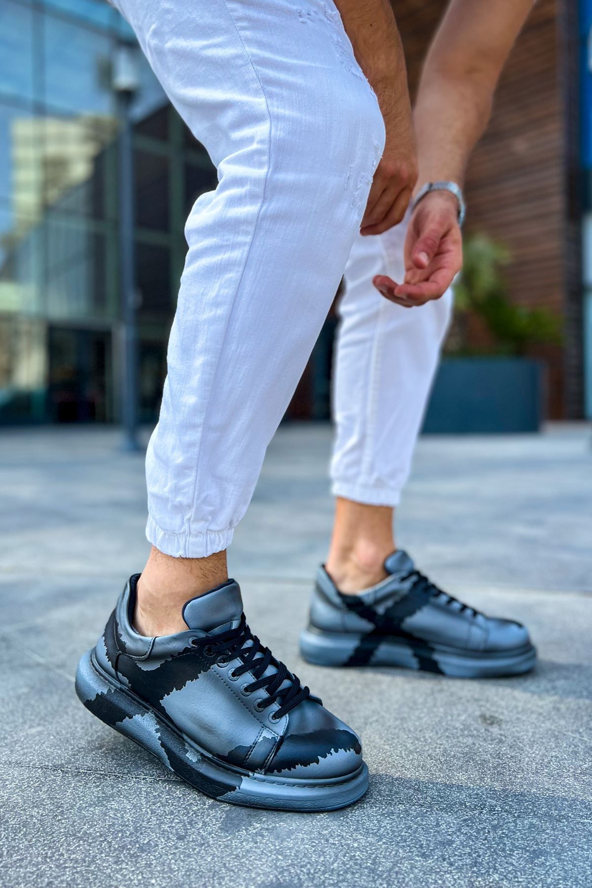 devrialemshoes CH254 CST Pittura Erkek Ayakkabı 551 GRI SIYAH X