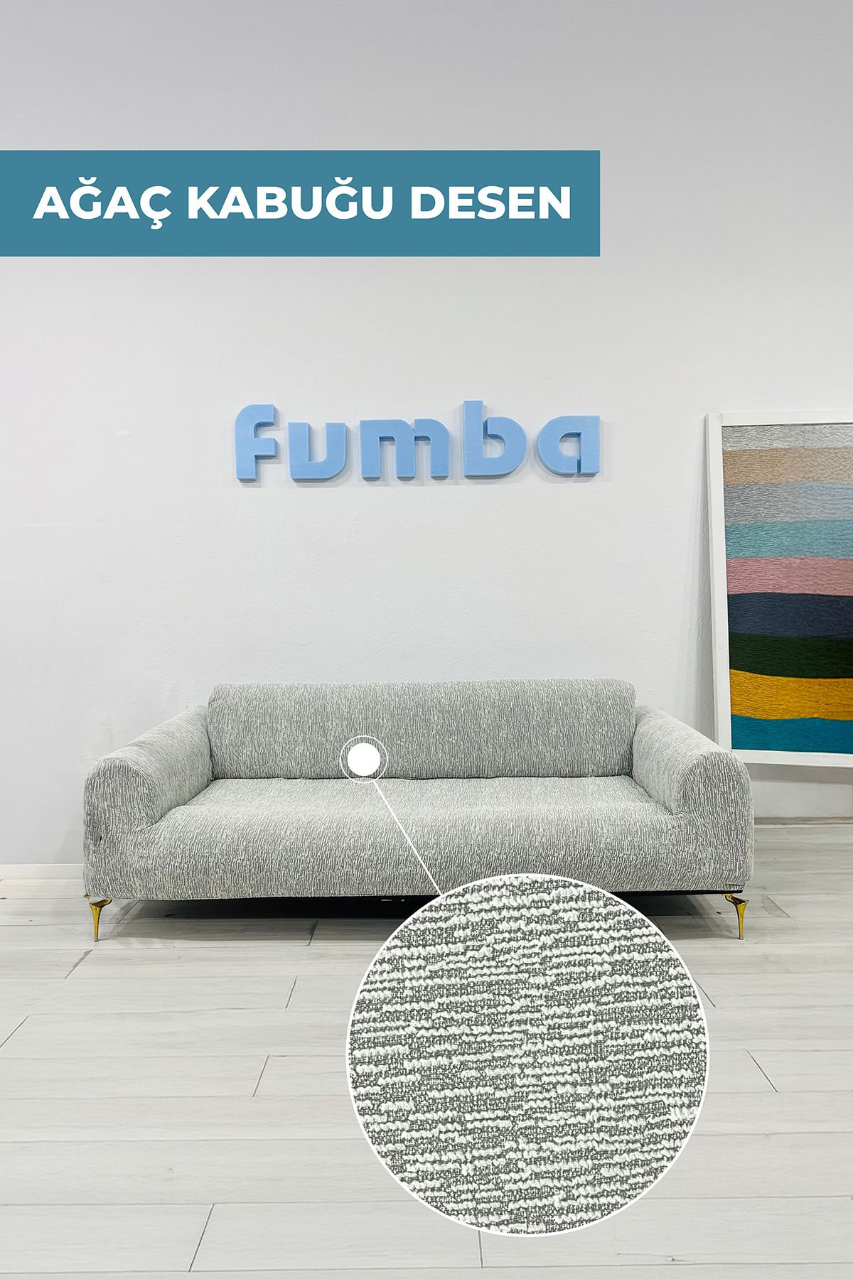 FUMBA HOME Üçlü Koltuk Jakarlı Lastikli Kanepe Örtüsü Lastikli Koltuk Örtüsü Chester Koltuk BEYAZ