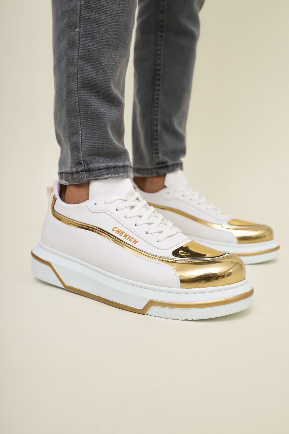 devrialemshoes CH241 CBT Signature Line Up Erkek Ayakkabı BEYAZ/ALTIN