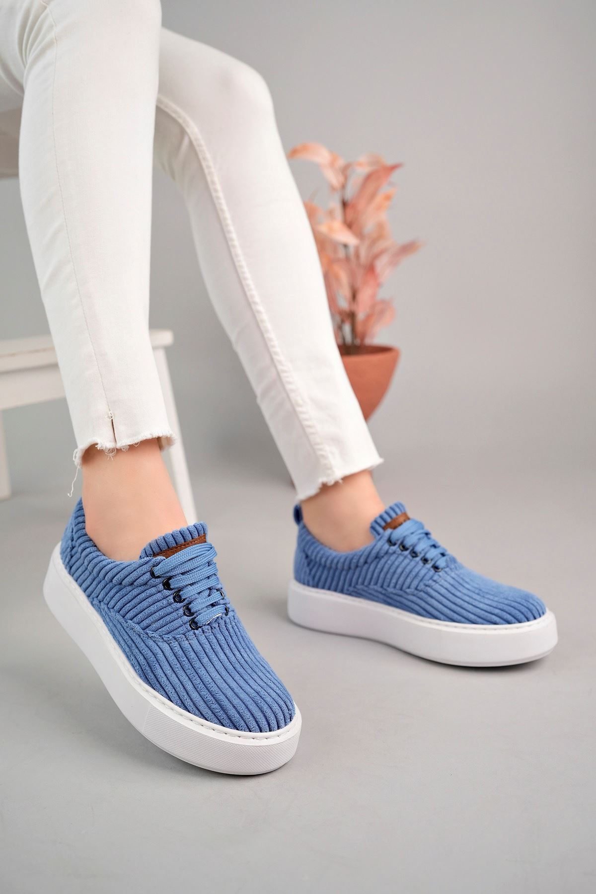 devrialemshoes CH173 KBT Velluto Kadın Ayakkabı MAVI