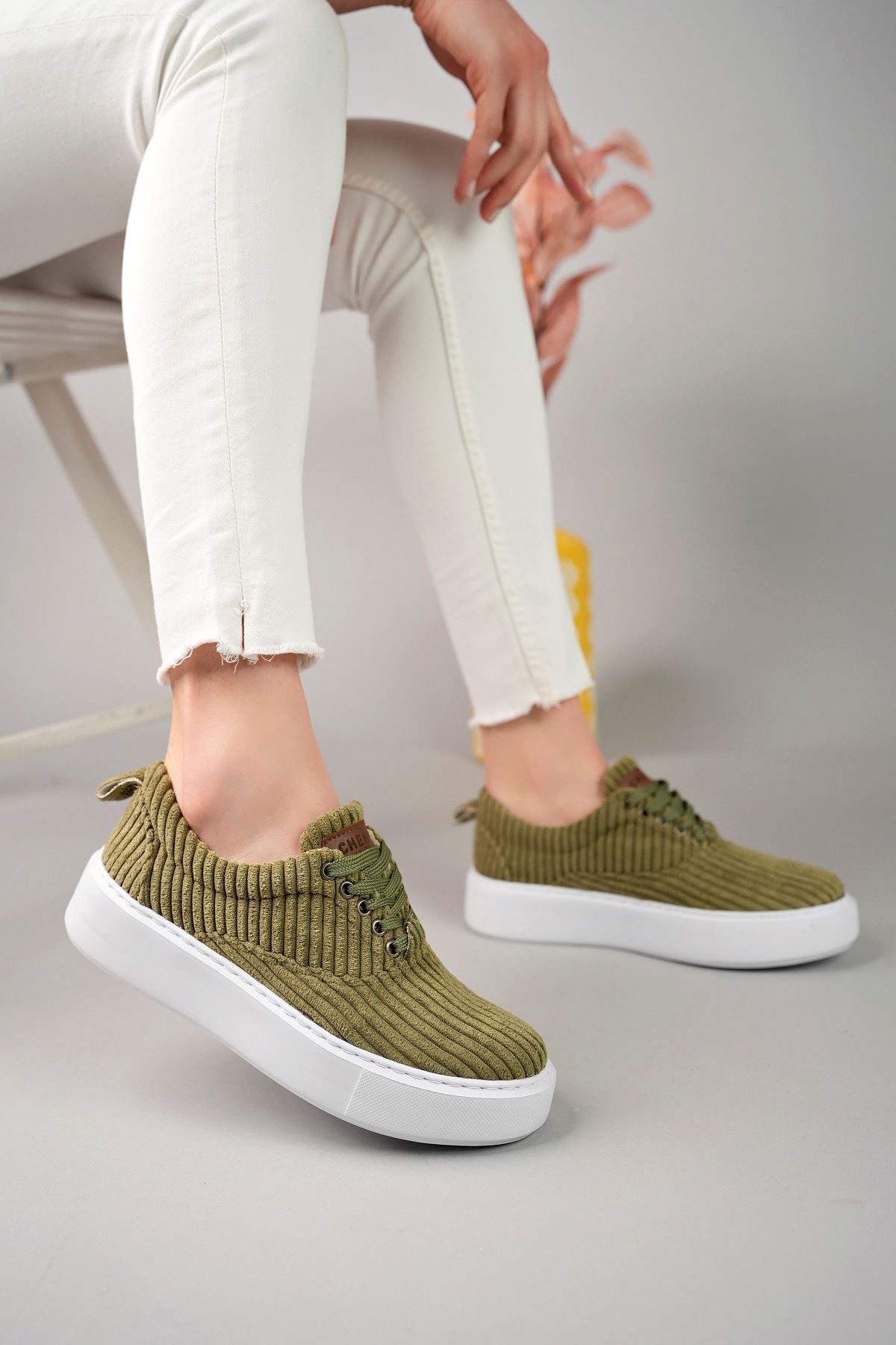 devrialemshoes CH173 KBT Velluto Kadın Ayakkabı HAKI