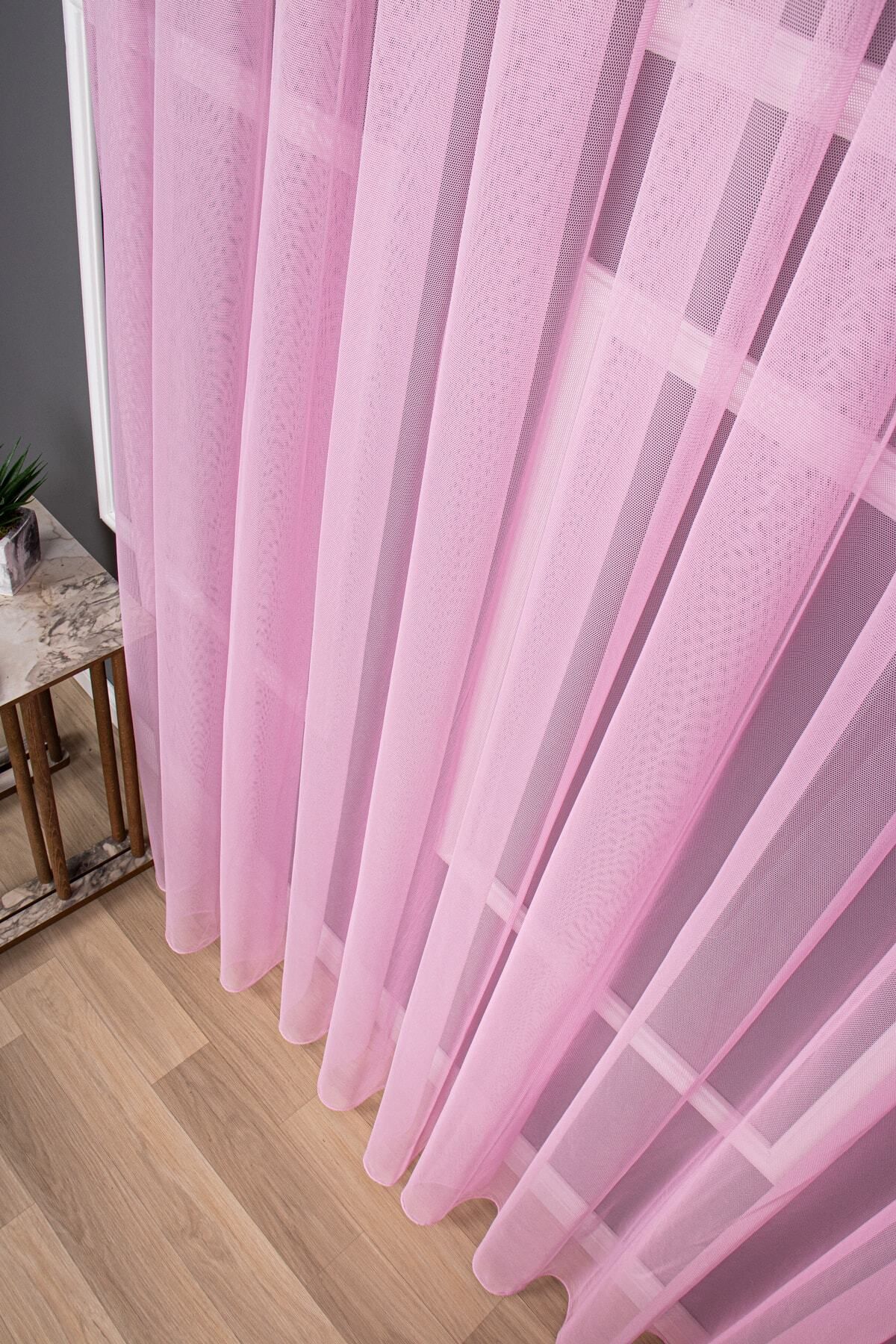 Navessa Home Collection Pembe Düz Tül Perde | Yoğun Pile 1/2,5 Pile Tül | Salon, Yatak Odası, Çocuk Odası | Kırışmaz Tül