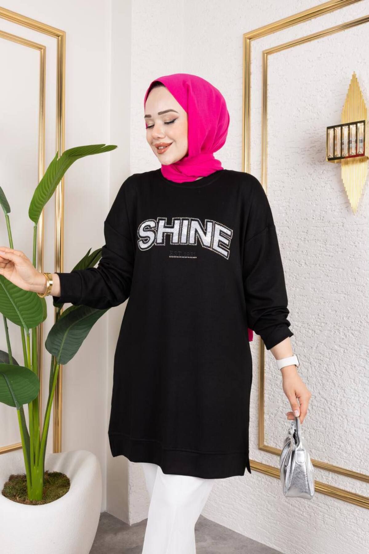 Yağmur Shine Yazılı Kadın Tunik