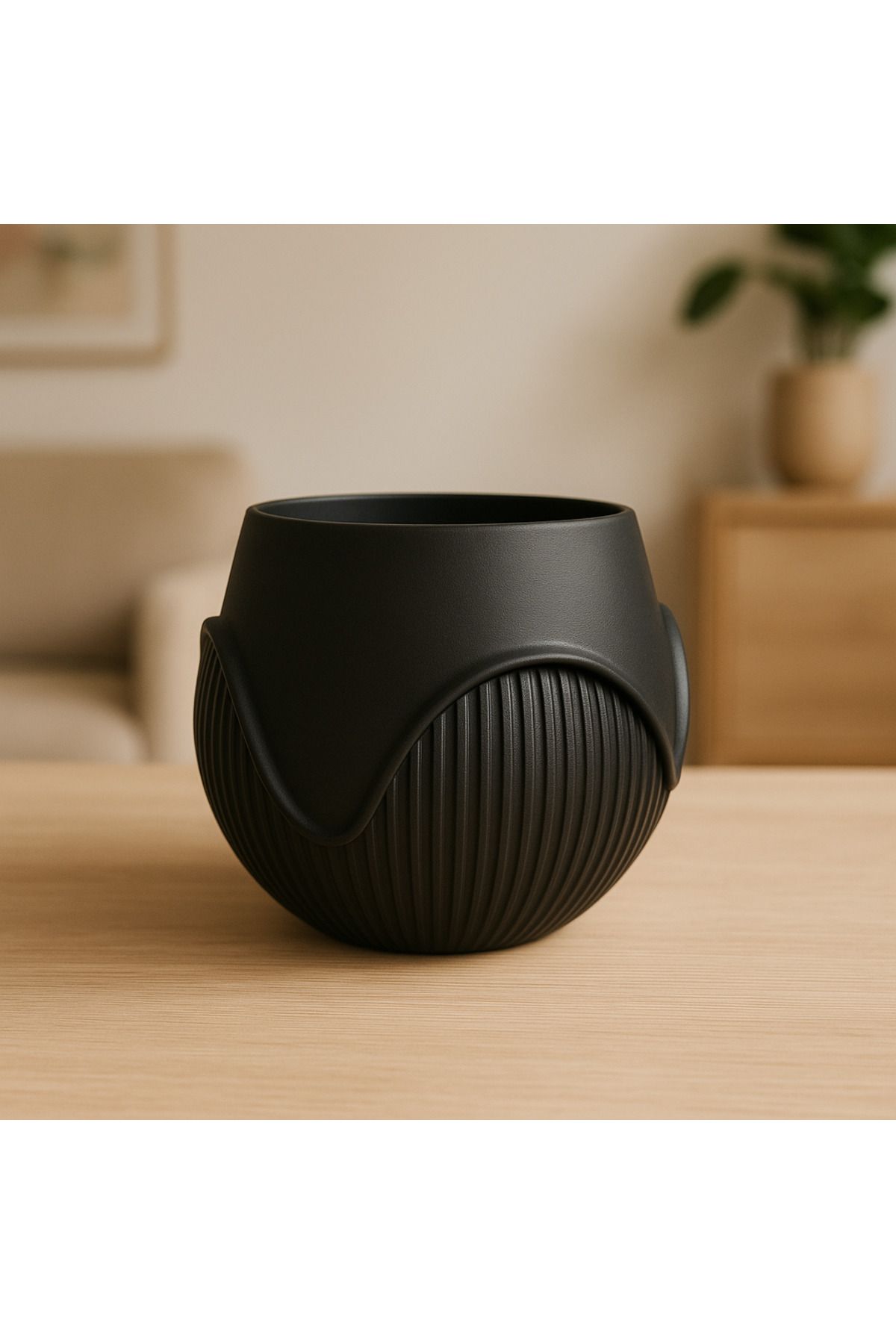 mutes 3D Dalgalı Kaburgalı Saksı SİYAH-214
