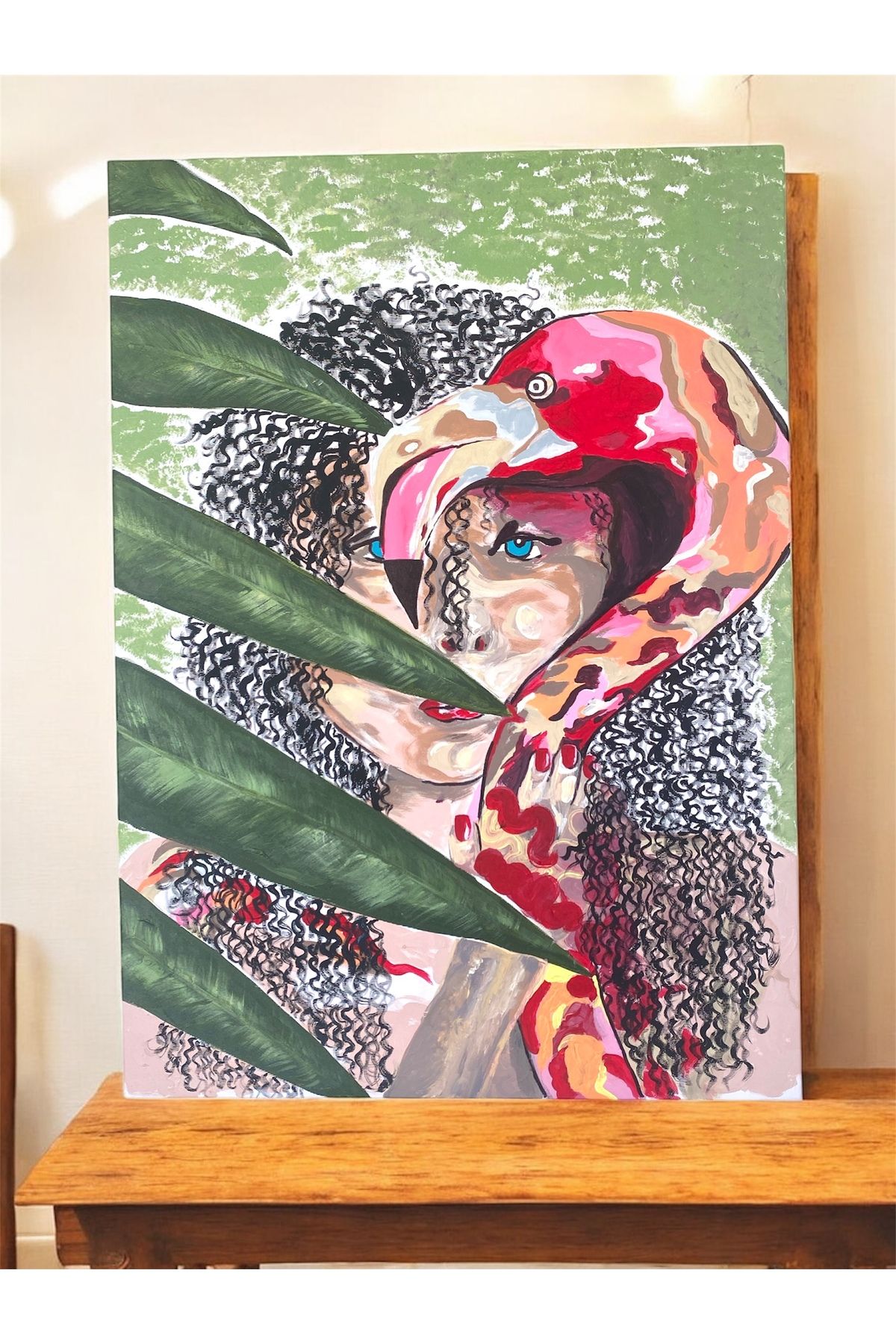 EL YAPIMI Flamingonun Gölgesi - Sanatsal Tablo 50x70 - Akrilik - Duvar Dekorasyon - El Yapımı