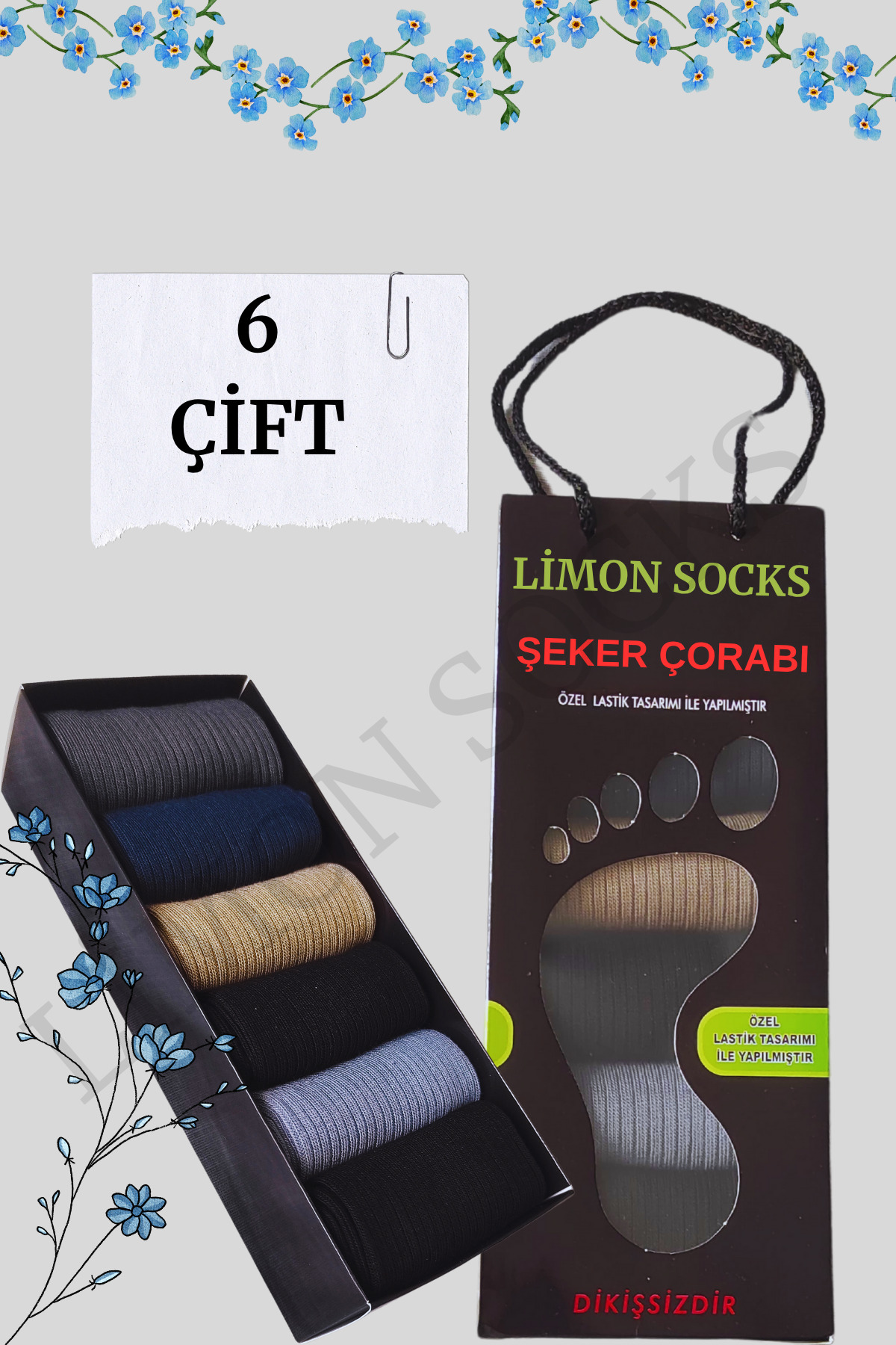 Erkek Kadın Şeker Çorabı Uzun Çorap (6 Adet) Dikişsiz Bambu (Hediye Kutulu) — görsel 4