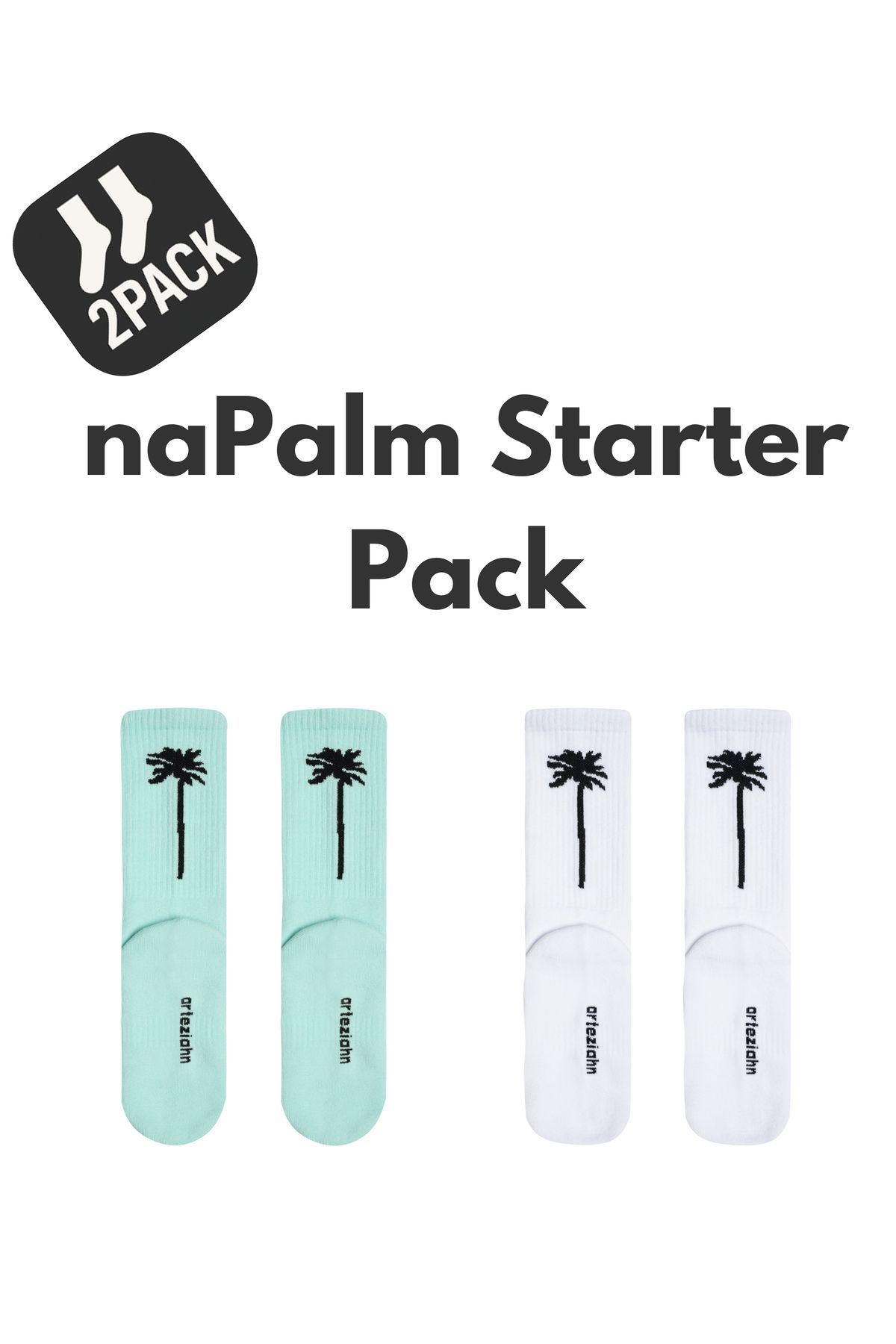 Arteziahn naPalm 2PACK Blue Mavi Off-White Beyaz Unisex Spor & Lifestyle Havlu Taban çorap (2 adet)