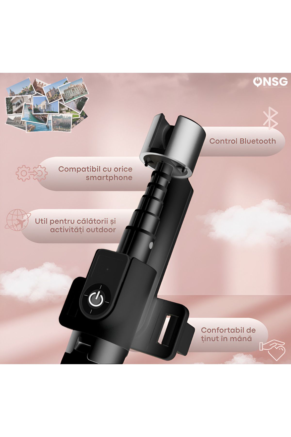 DUDAO-Stick selfie F18w telescopic, Bluetooth, trepied, compact și extensibil, 7 segmente, aluminiu, negru 2
