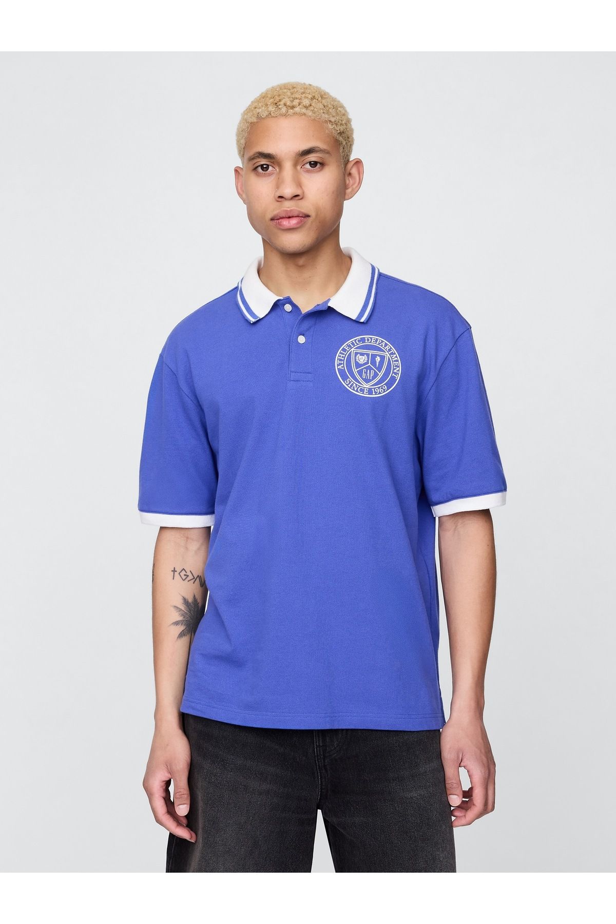 GAP Erkek Mavi Athletic Gap Logo Pique Polo T-Shirt