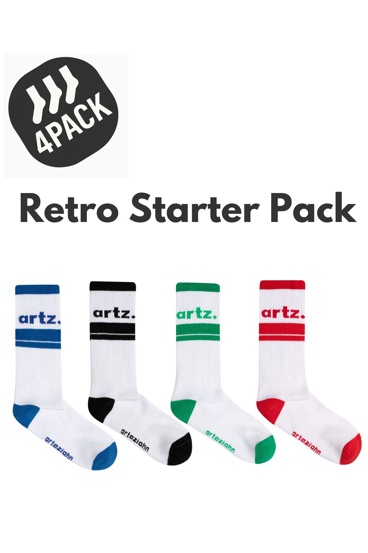 Arteziahn Retro Starter Pack Unisex Spor & Lifestyle Havlu Taban Çorap (4 adet)