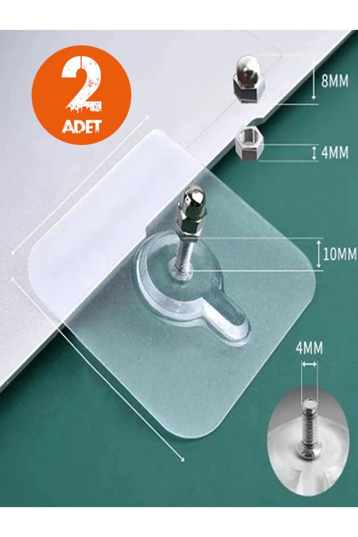 Mikasso 2'li Set Süper Güçlü Kendinden Yapışkanlı Raf Çerçeve Tutucu Vidalı Kanca Askı (6x6 Cm) Süper Güçlü