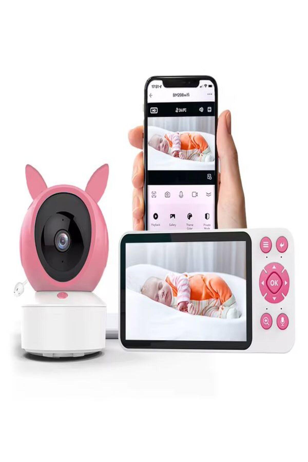 DEANB Wİ-Fİ Tuya APP + Monitörlü 5'inç 1080p Gece Görüşlü İNTERCOM IP Bebek Kamerası