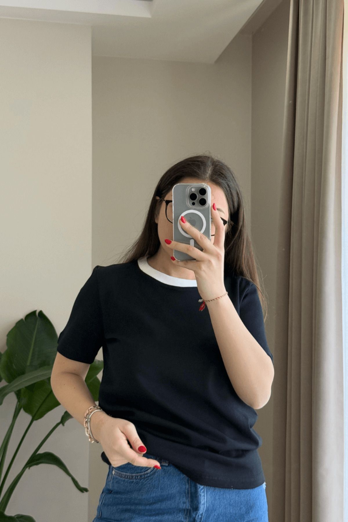 SEHOCO BUTİK Siyah Marka Model Bisiklet Yaka Tişört