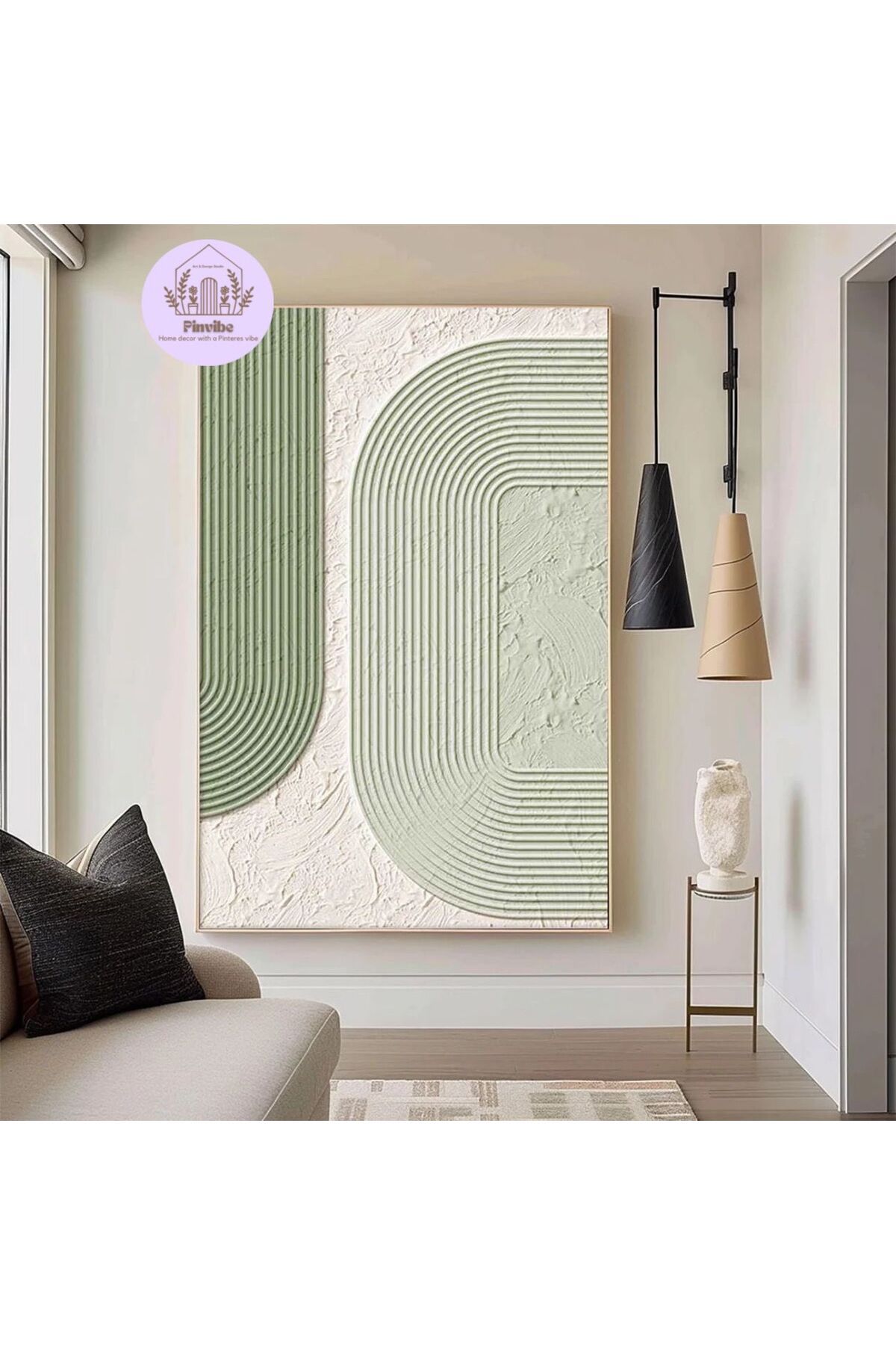 Home Pinvibe 3D Dokulu Dekoratif Duvar Panosu | Modern Minimalist Ahşap Tablo - Soft Yeşil & Krem Tonlar