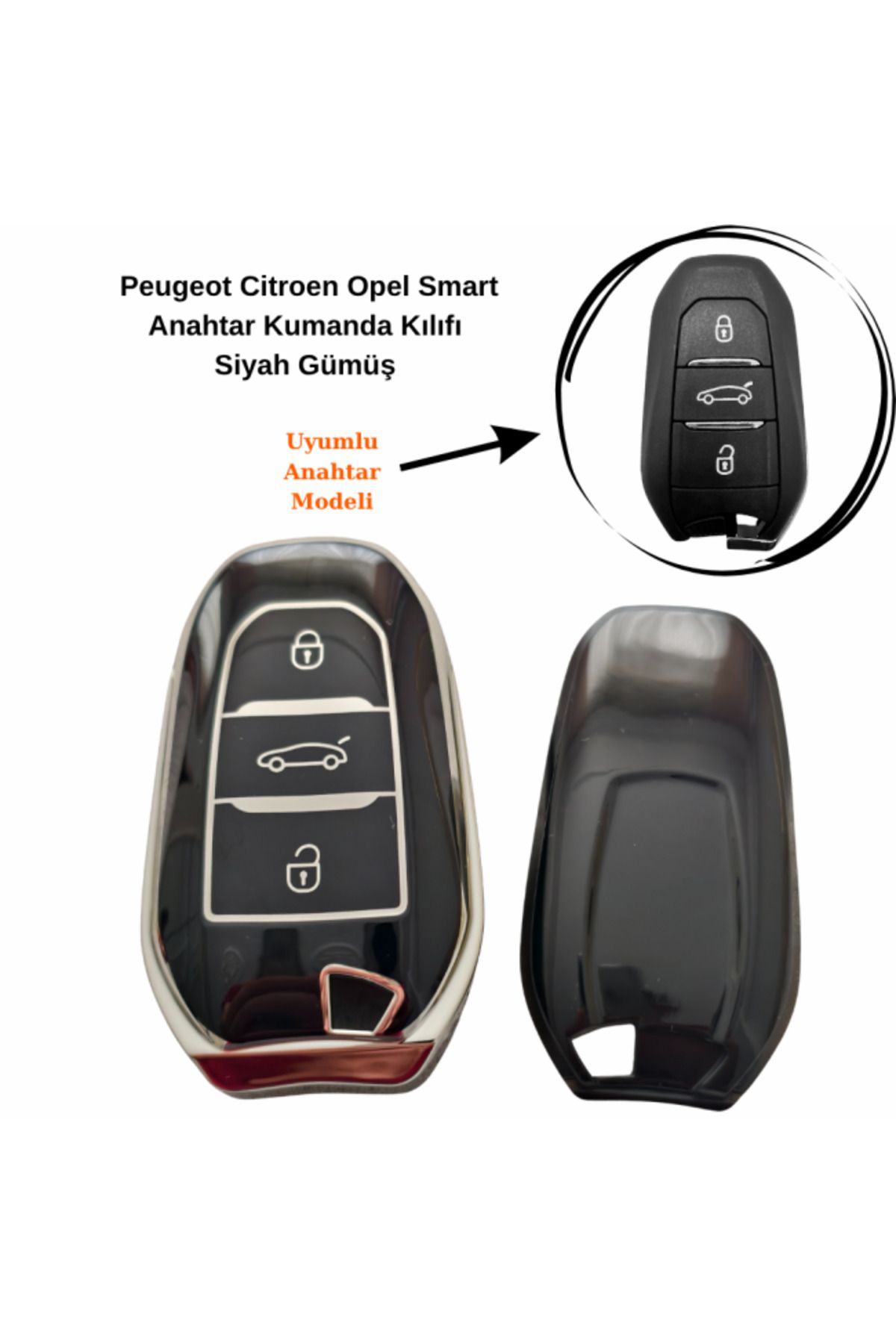 maxisepet Peugeot 508 Smart Anahtar Kumanda Kılıfı Siyah Gümüş Nano Silikon