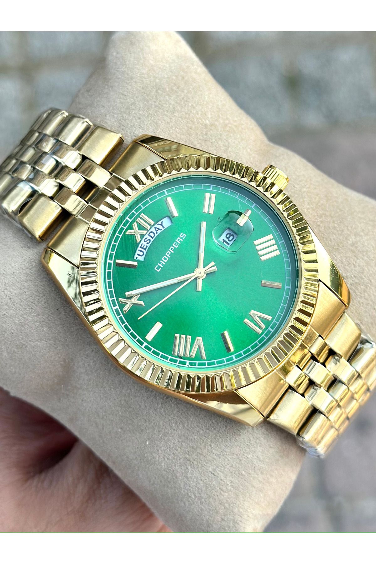 pierrose Gold Çelik Kordon Yeşil Kadran Takvimli Erkek Kol Saati