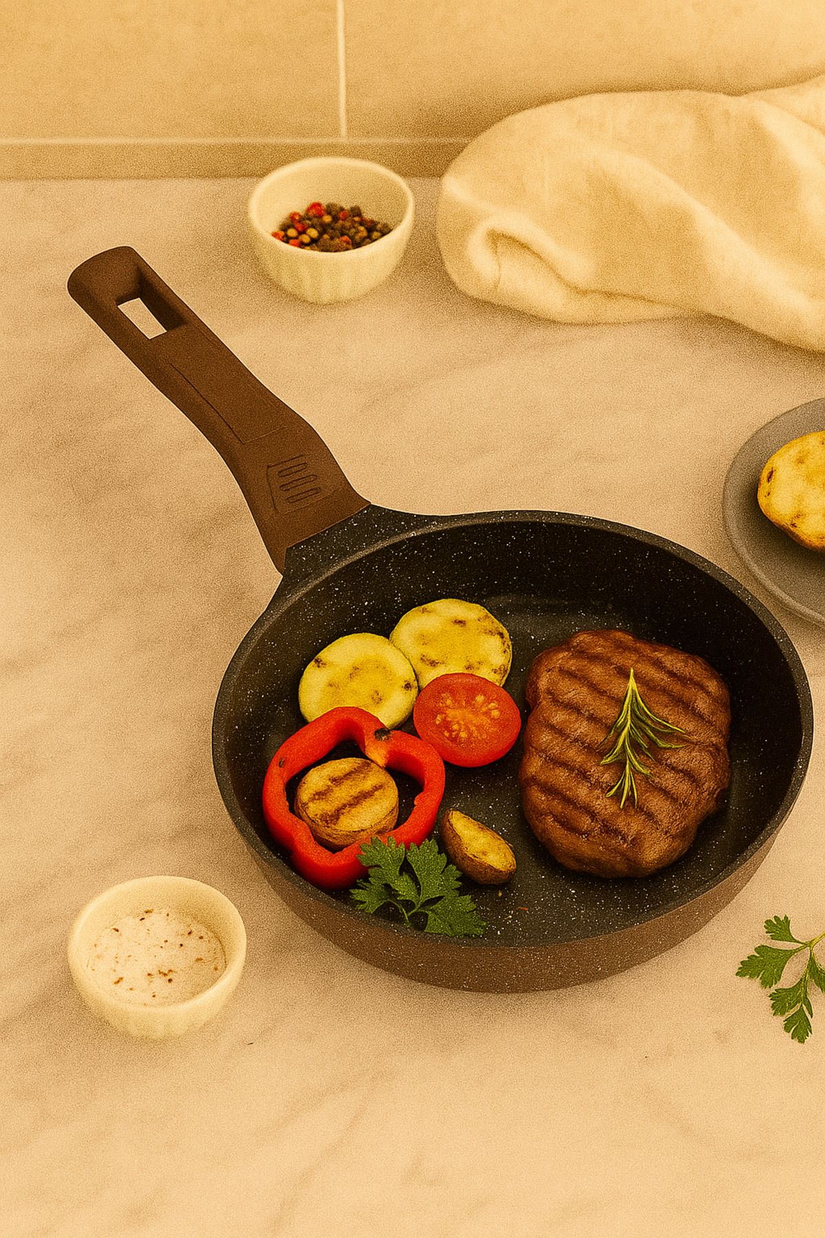 Evim Şahane Premium Granit Döküm Tava - Yapışmaz Parlak Yüzey, Ergonomik Saplı, 28 cm