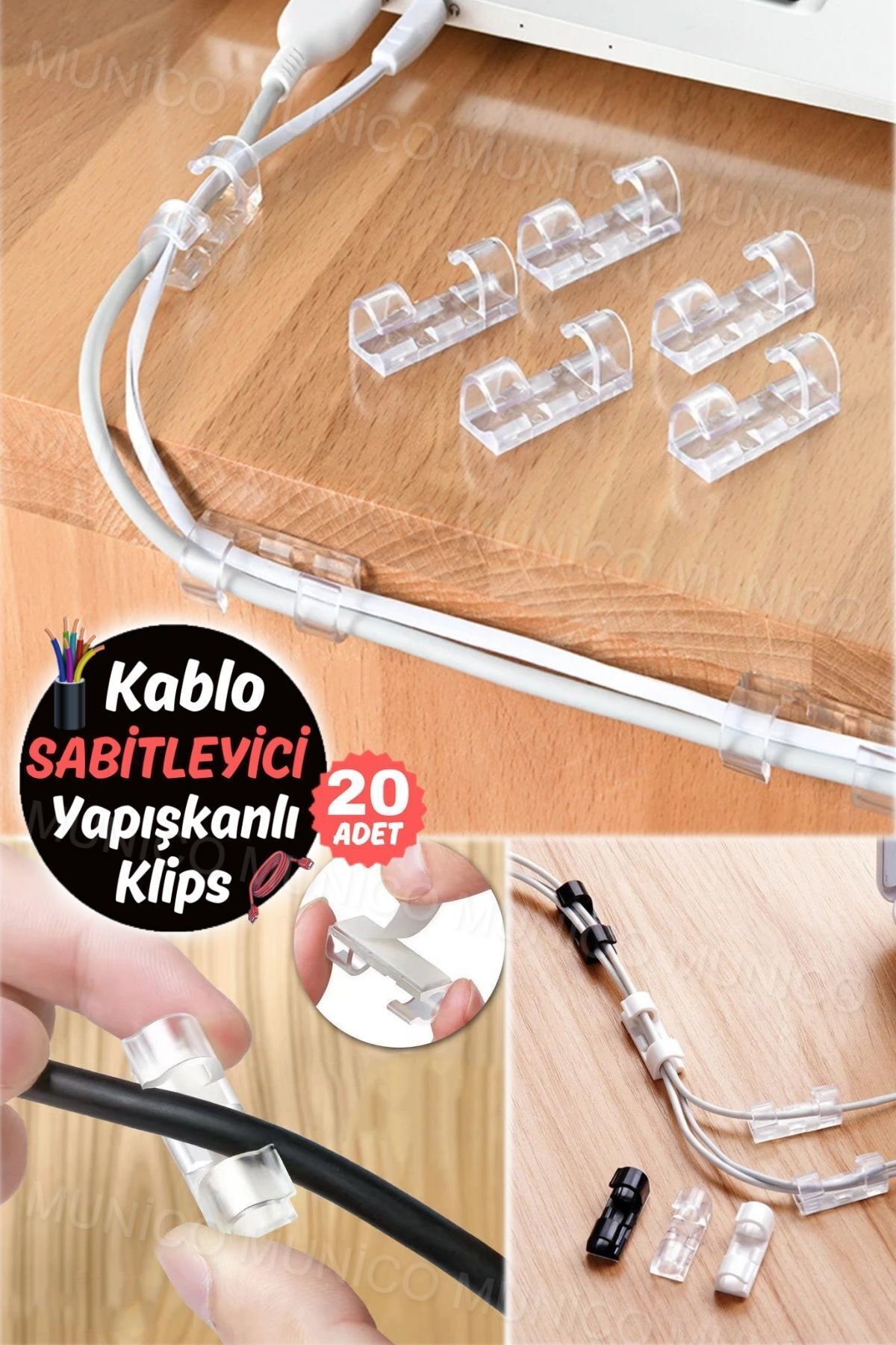 Mikasso 20 Adet Klips Pratik Kablo Düzenleme Sistemi 20 Adet Klips Pratik Kablo Düzenleme Sistemi Şerit Bant