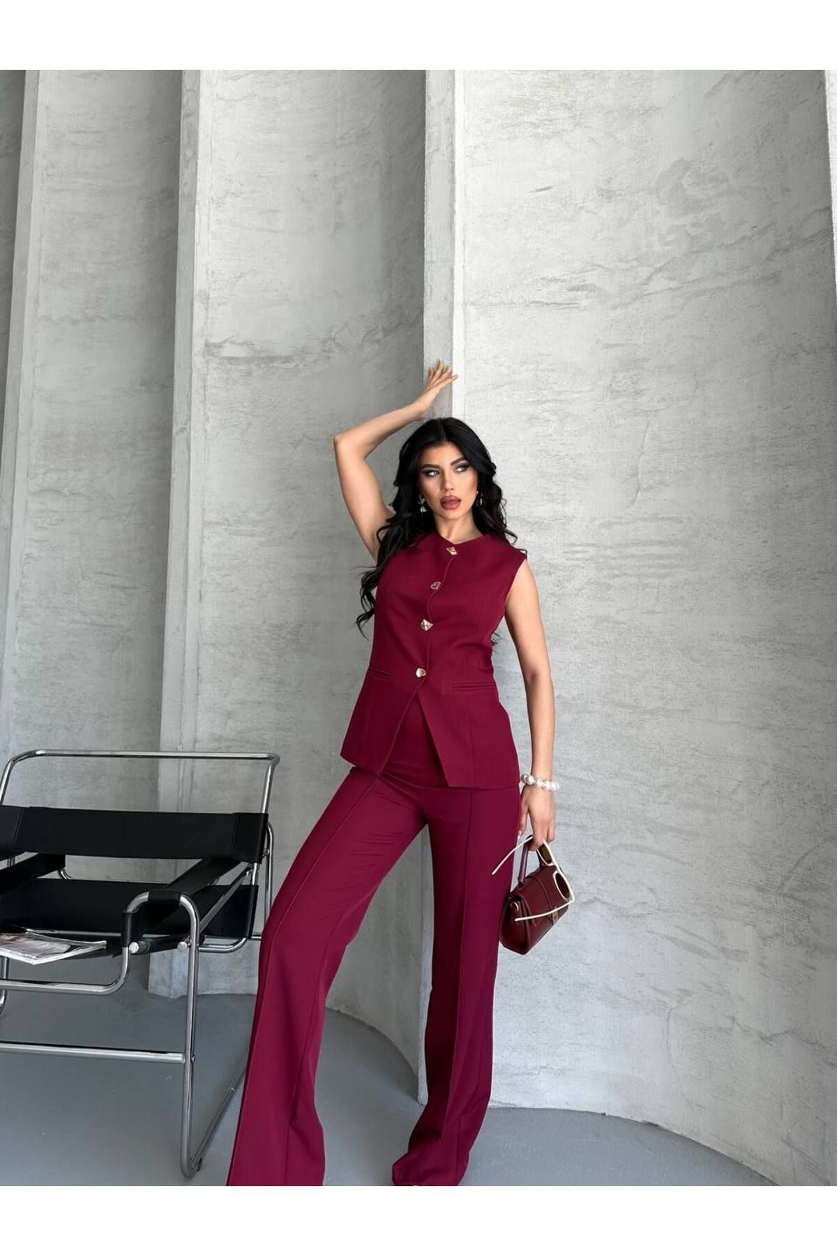 MVK GİYİM Düğmeli Blazer Yelekli Pantolon Takım