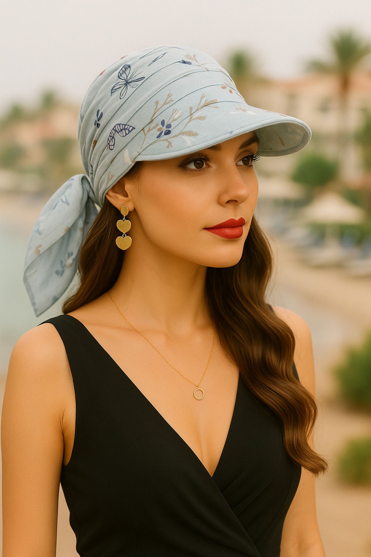 MYZİ STORE Kadın Yazlık %100 Pamuk Desenli Safari Bağlamalı Siperli Bandana Vizör Güneş Koruyucu ve Şık Tasarım
