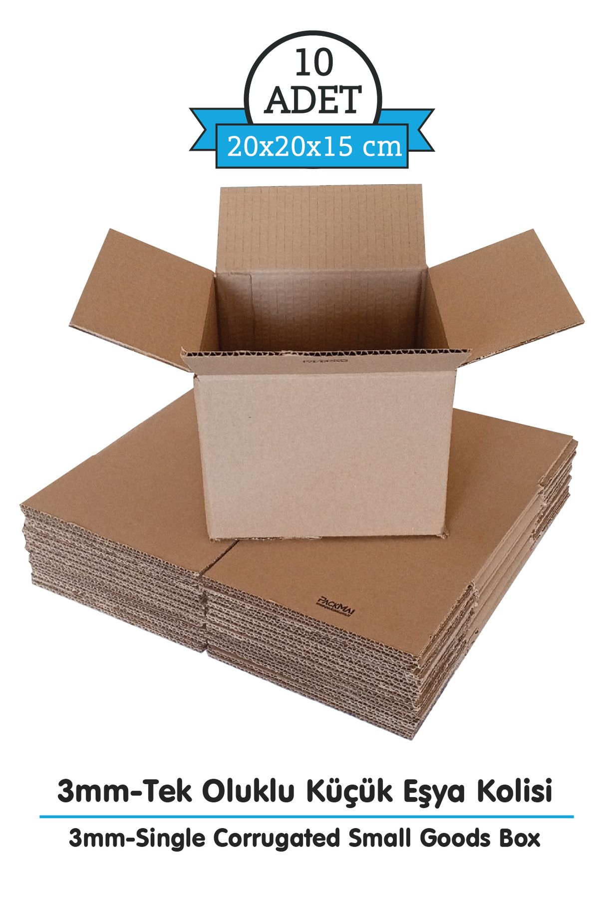 Mikasso 20x20x15 cm Koli - Kutu | 10'lu Paket 3 mm Hafif Eşya Kutusu Tek Oluklu Kraft 20 x 20 x 15 10'lu Taş
