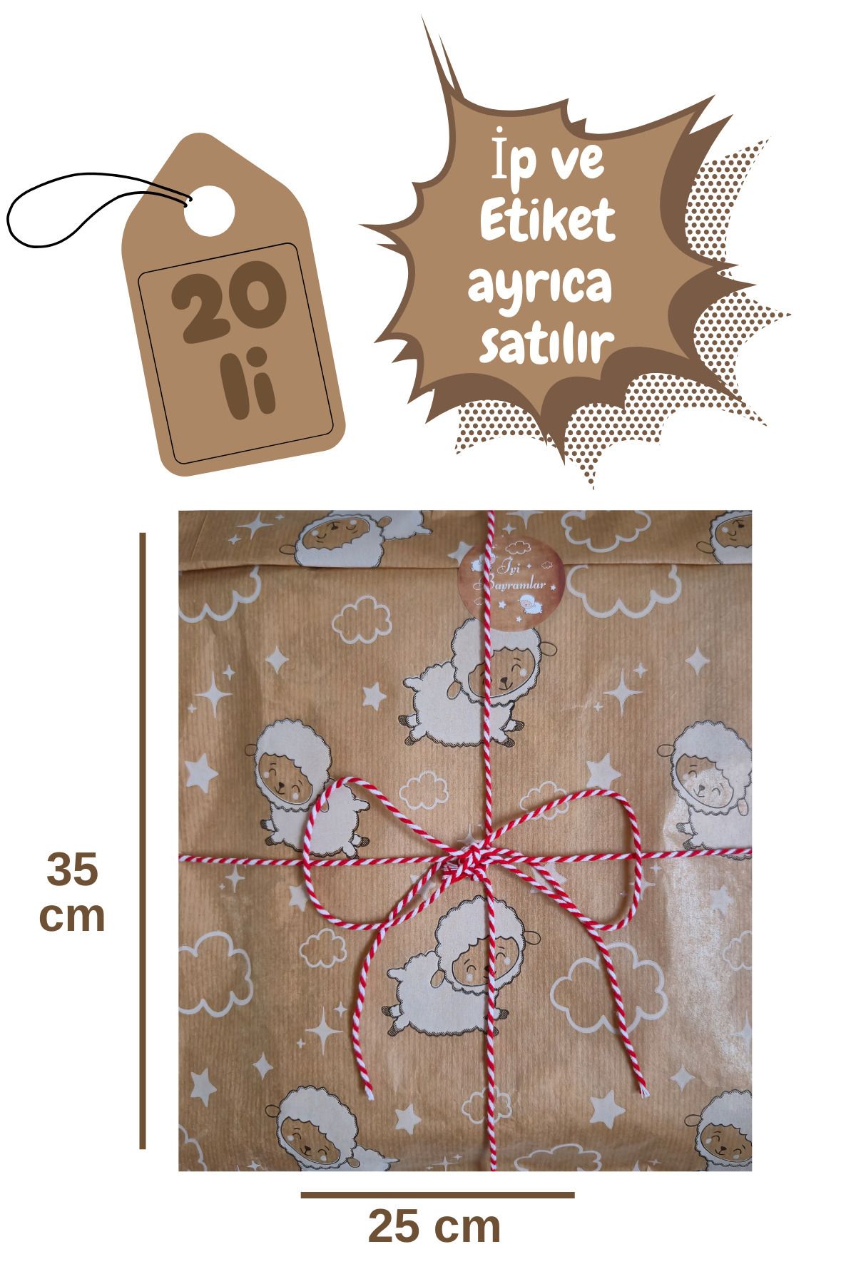 Mikasso 20 Adet 25x35 Kutu ve Ambalaj Paketi Bayram Temalı Poşeti 25 x 35 TR