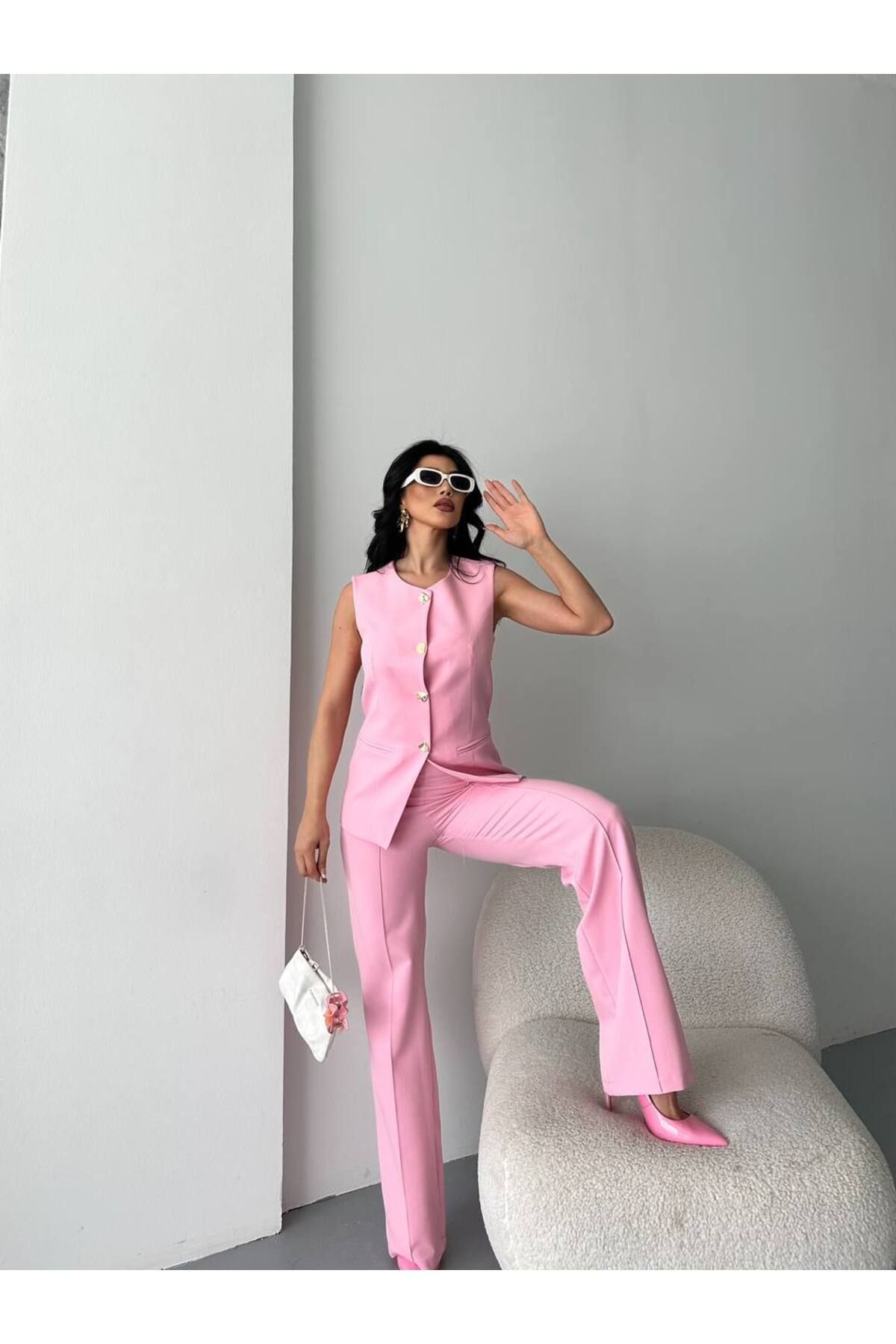 MVK GİYİM Düğmeli Blazer Yelekli Pantolon Takım
