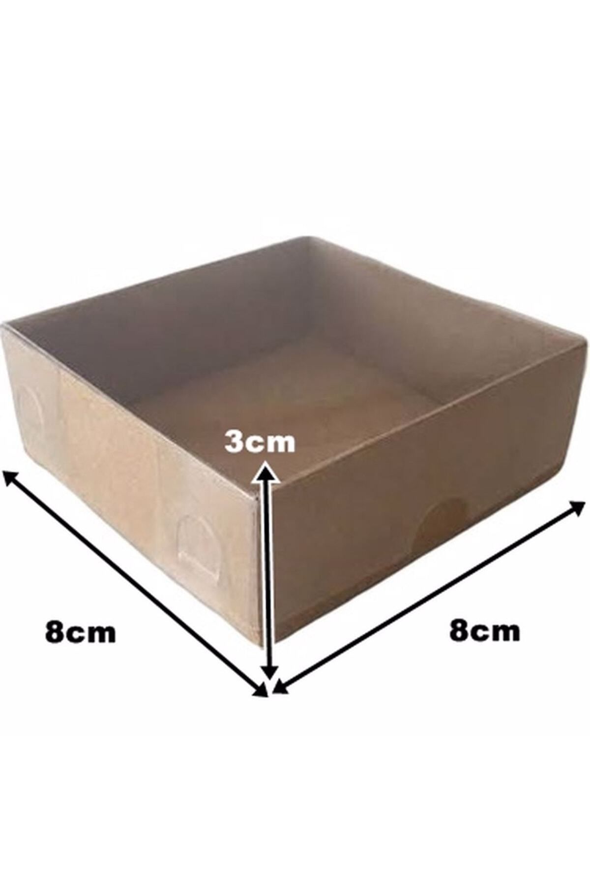 Mikasso Asetat Kapaklı Kraft Kutu 8x8x3cm 50 Adet Düğün Nişan Kına Taş Şeker Takı Için Hediyelik Kutu kraft