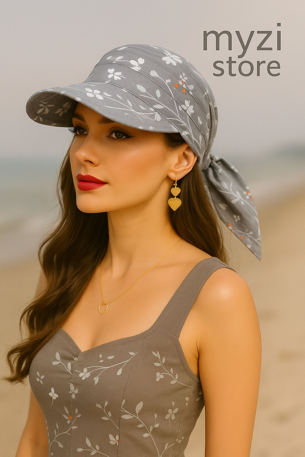 MYZİ STORE Kadın Yazlık %100 Pamuk Desenli Safari Bağlamalı Siperli Bandana Vizör Güneş Koruyucu ve Şık Tasarım