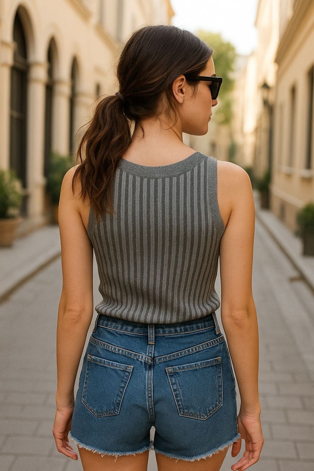 Qu Style Çizgili Triko Atlet Bluz