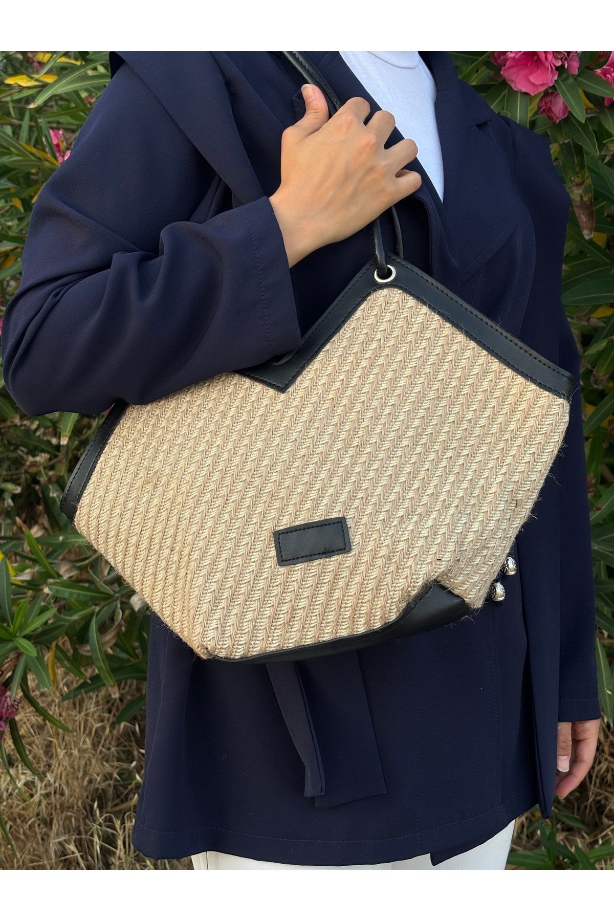 RAFELLA BAG Kadın hasır model fularlı omuz çantası