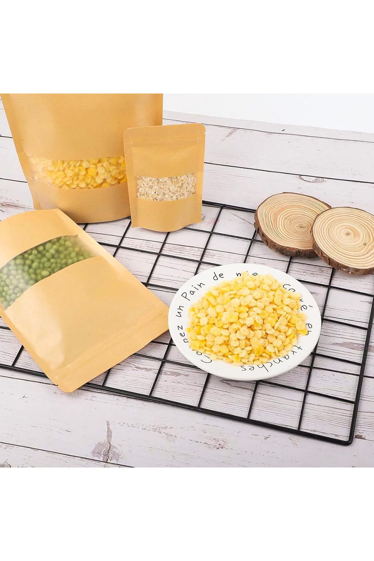 Mikasso 10 Adet 13x22 Kraft Pencereli Kilitli Doypack Poşet Nem Ve Hava Geçirmez Gıda Ambalajı