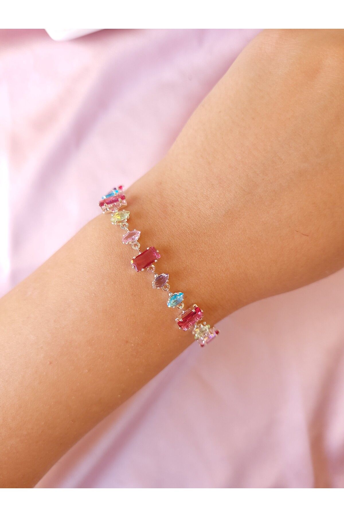 Jewerly Rainbow Gems Çelik Çok Renkli Gema Bileklik