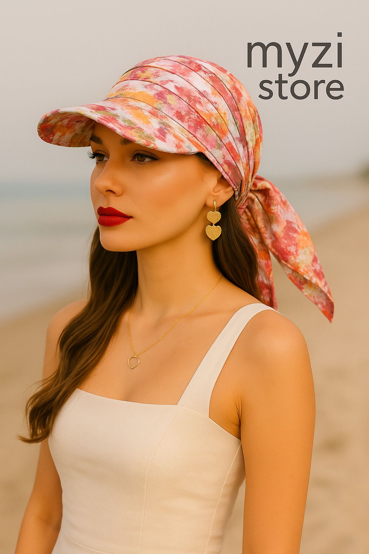 MYZİ STORE Kadın Yazlık %100 Pamuk Desenli Safari Bağlamalı Siperli Bandana Vizör Güneş Koruyucu ve Şık Tasarım