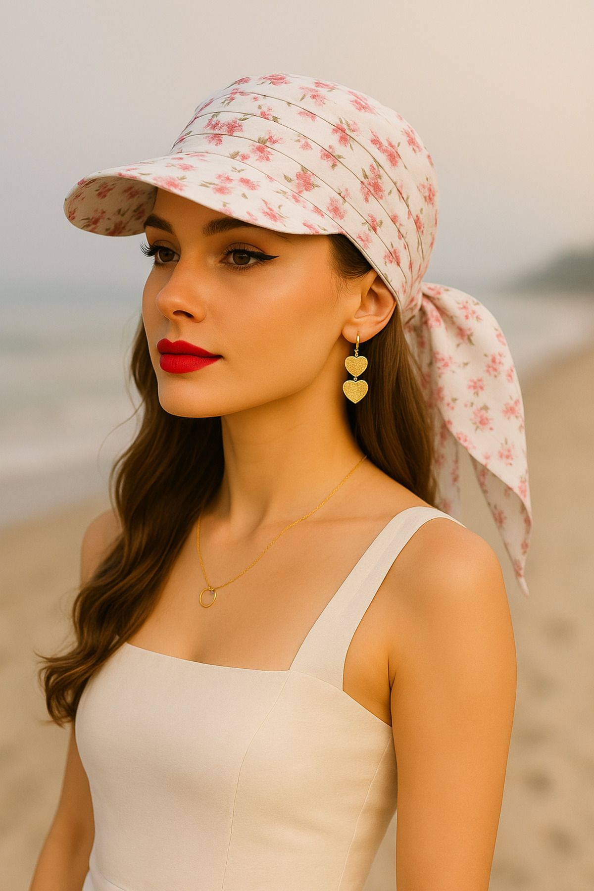MYZİ STORE Kadın Yazlık %100 Pamuk Desenli Safari Bağlamalı Siperli Bandana Vizör Güneş Koruyucu ve Şık Tasarım
