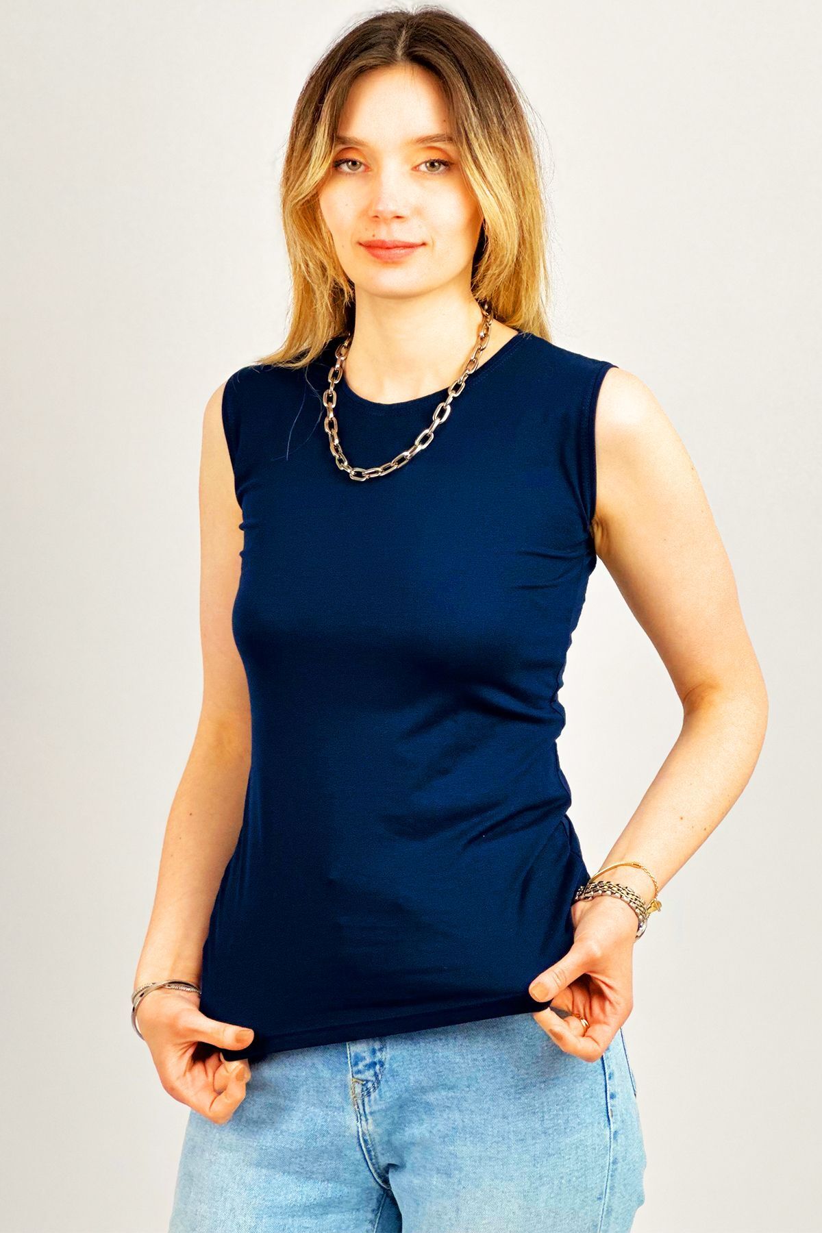SUN STYLE Sıfır kollu bisiklet yaka body plus