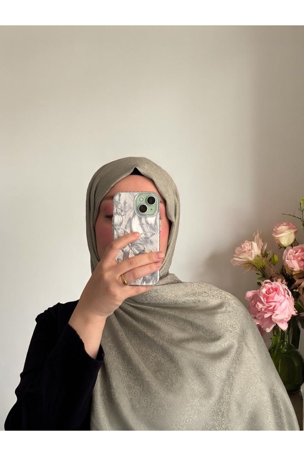 Lavena scarfs Papatya Serisi Çiçekli Desen Jakar Şal - Mint