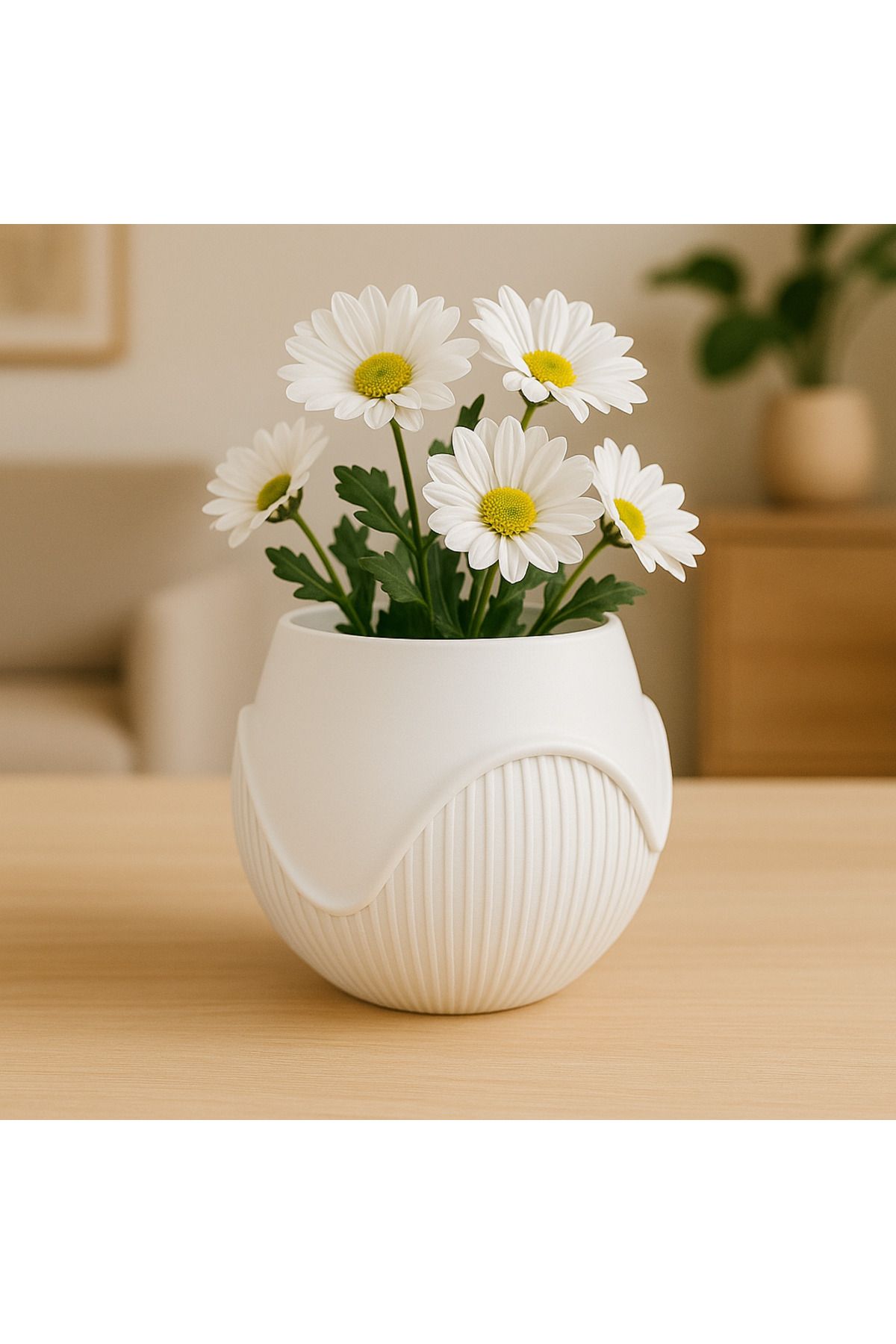 mutes 3D Dalgalı Kaburgalı Saksı BEYAZ-214