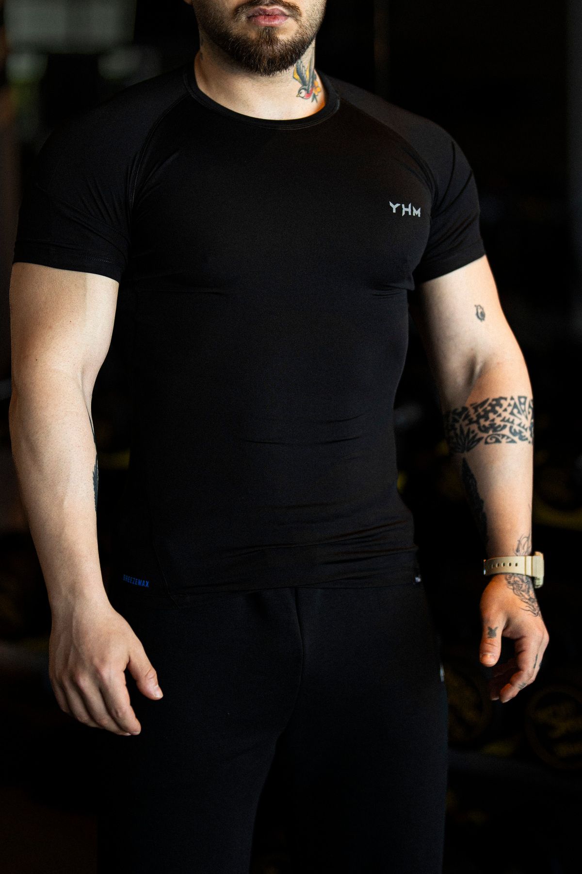 YHM Siyah Slim Fit Compression Gym Sporcu Tişört