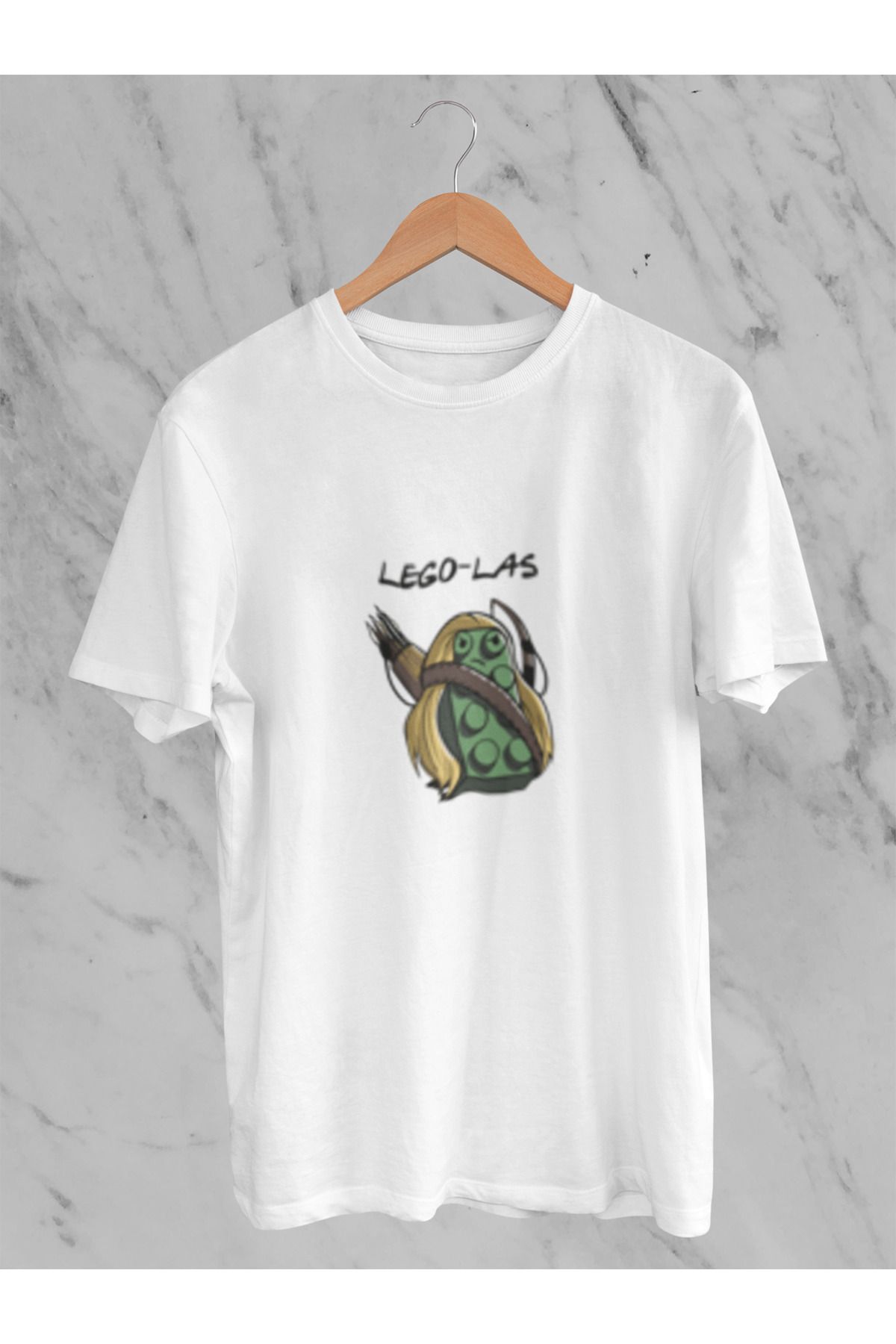 MG LEGO-LAS BASKILI UNISEX BİSİKLET YAKA PAMUKLU OVERSIZE KALIP KISA KOLLU T-SHIRT