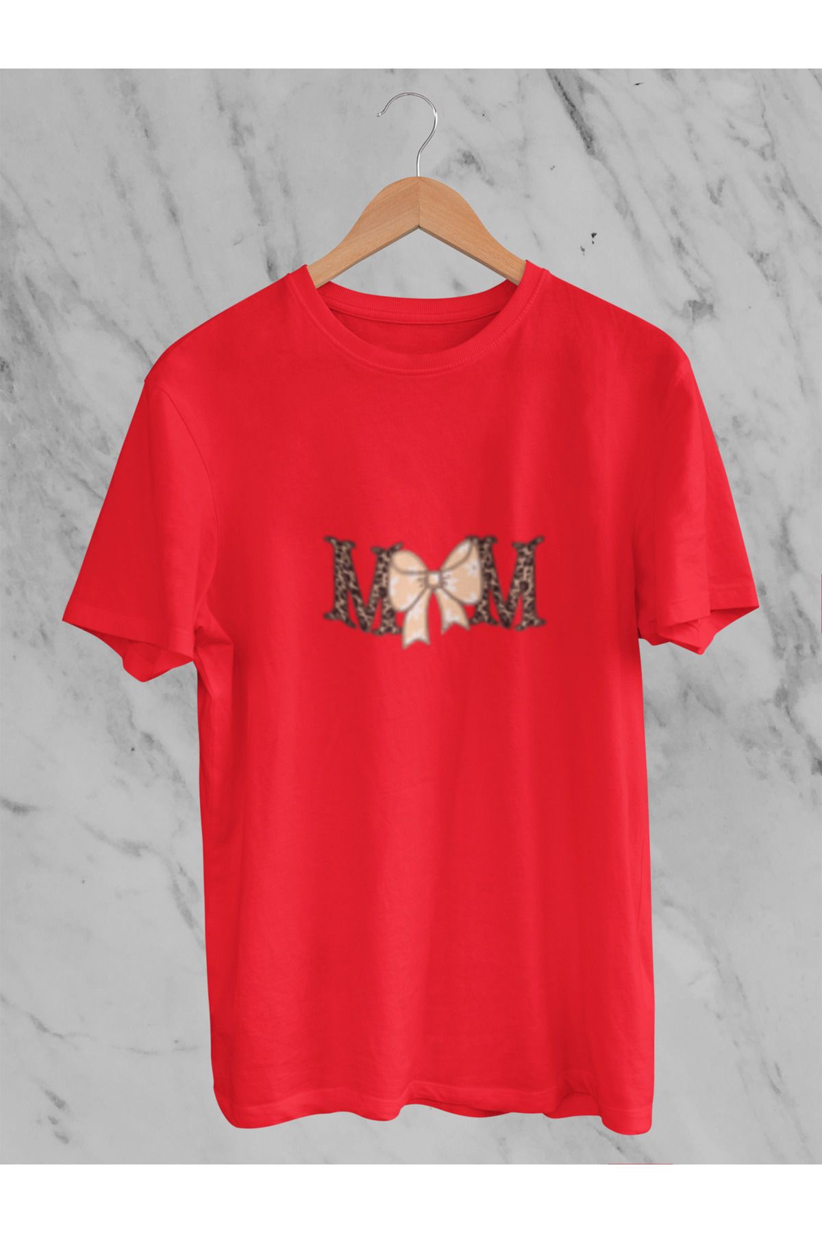 MG MOM BASKILI KADIN BİSİKLET YAKA PAMUKLU OVERSIZE KALIP KISA KOLLU T-SHIRT